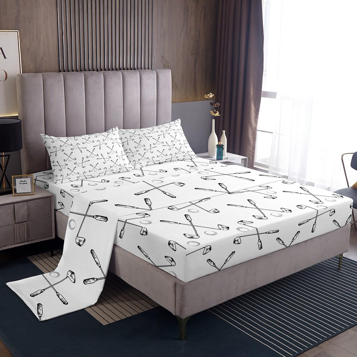 Erosebridal Juego de sábanas de tamaño matrimonial con estampado de golf para niños, adolescentes y hombres, juego de ropa de cama deportiva en