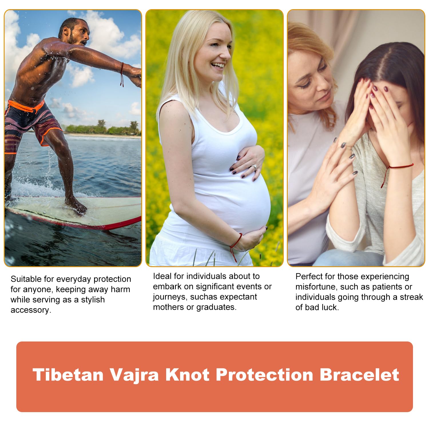 ioieia 2ps Authentic blessed Tibetan monks handmade Dorje Knot protection bracelet for women and men with a talisman.Red string bracelet-mens