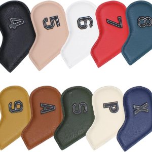 Scott Edward Juego de fundas de hierro para golf, juego de fundas de cuero para cabeza de golf, cuello largo, protege claramente el club, etiqueta Scott Edward Juego de fundas de hierro para golf, juego de fundas de cuero para cabeza de golf, cuello largo, protege claramente el club, etiqueta