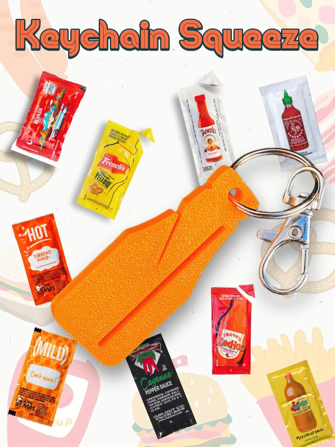 Heinz’s – Paquetes de salsa de tomate + llavero de apriete rápido  Bolsa de una sola porción para restaurantes, escuelas, fiestas  Caja de 375