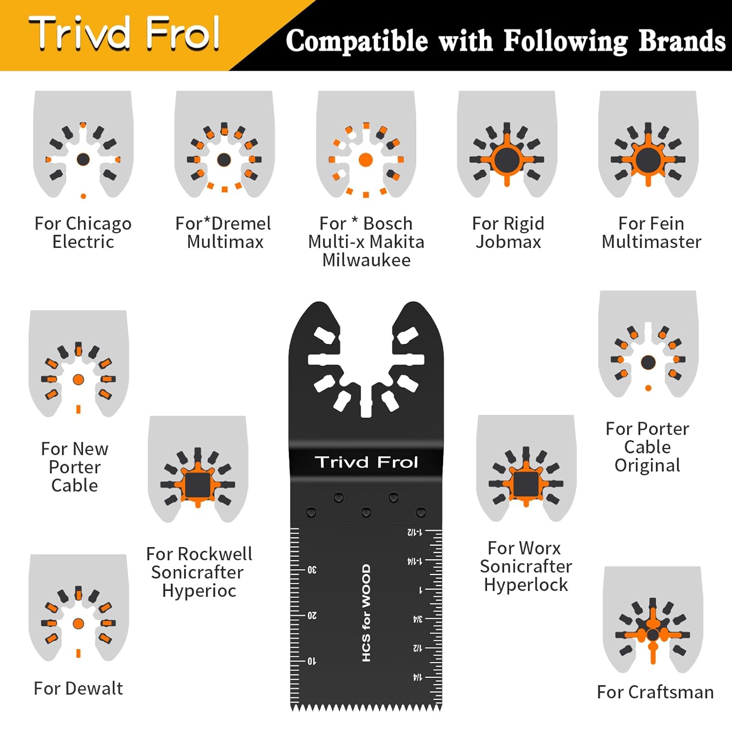 Trivd Frol 50 hojas de sierra oscilantes, cuchillas multiherramienta universales profesionales de titanio para madera y plásticos de metal, kits de