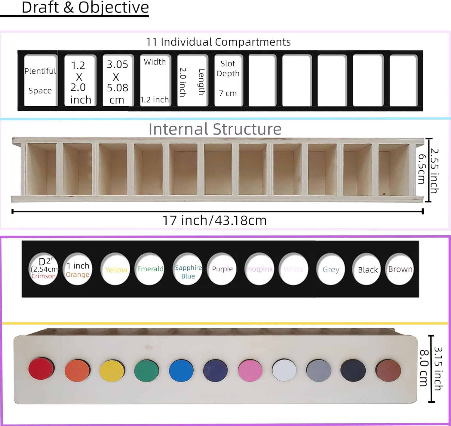 Montessori – Soporte para bolígrafos de madera para niños, organizador de escritorio de clasificación de colores para niños de jardín de infantes