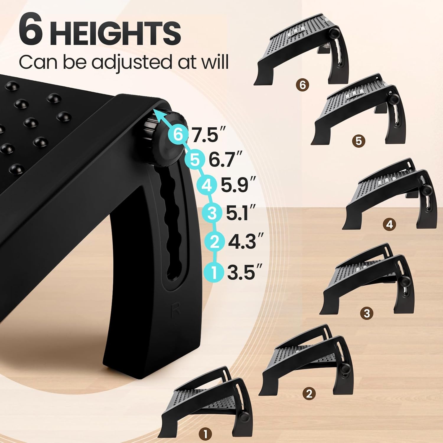 Reposapiés para debajo del escritorio en el trabajo, reposapiés de altura ajustable, taburete ergonómico con rodillo de masaje para aliviar la