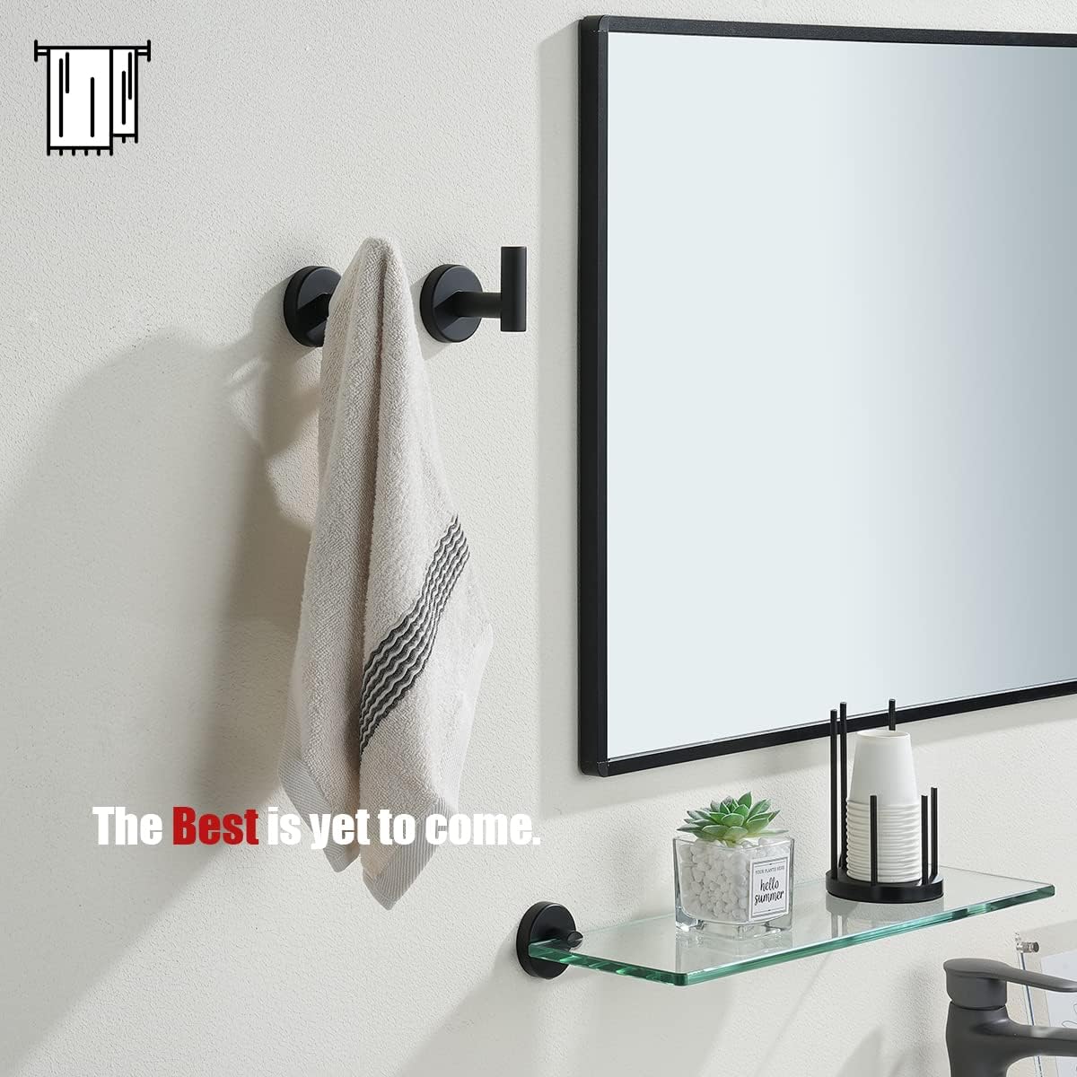 JQK TH100-PB-P2 – Gancho negro para toallas de baño, cocina, garaje, montaje en la pared (paquete de 2), acero inoxidable 304 negro mate, TH100-PB-P2