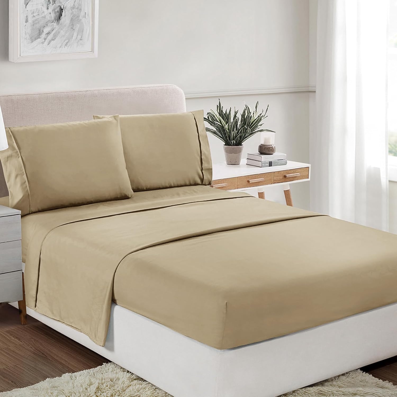 Viviland Juego de sábanas para cama matrimonial, 4 piezas de microfibra cepillada con bolsillo profundo, juego de sábanas encimeras y fundas de