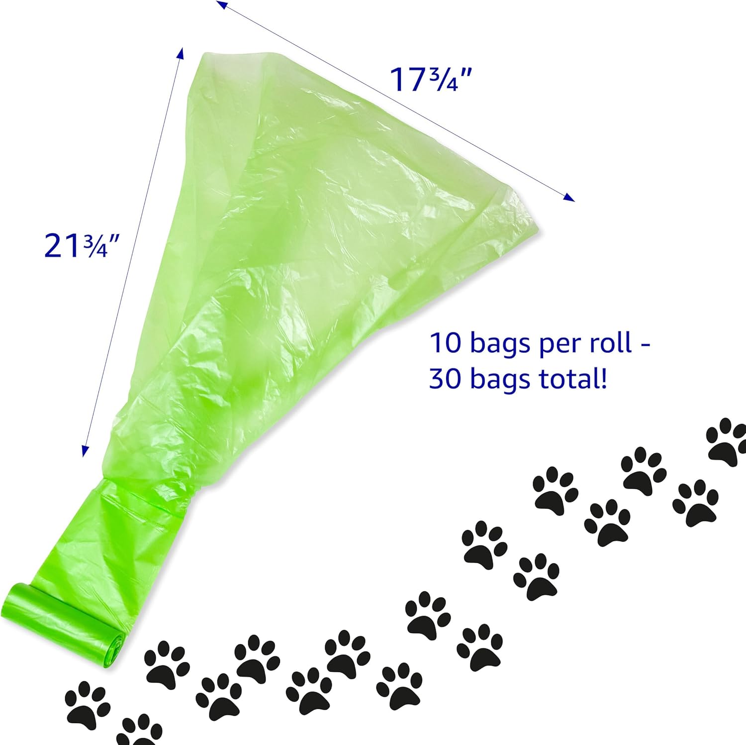 Pet Fit For Life Bolsas de basura grandes, 3 rollos de plástico para cestas de basura para perros con 10 bolsas de basura pequeñas en cada rollo, 30
