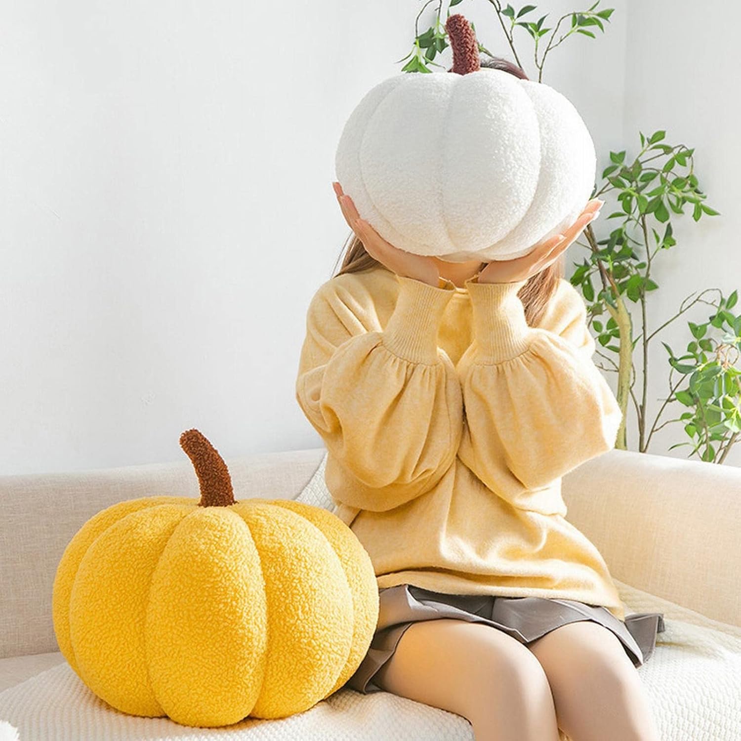 Almohada de calabaza, cojín de Acción de Gracias, almohada decorativa 3D de calabaza, cojín de felpa ultra suave, para automóvil, dormitorio, sofá,