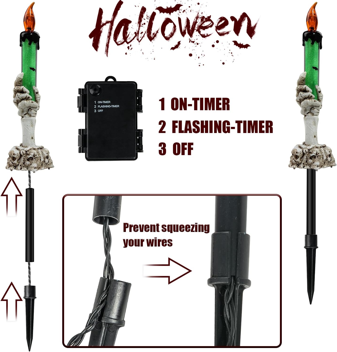 Decoración de luces de jardín de Halloween, paquete de 5 velas de mesa con mano de fantasma de esqueleto, estacas iluminadas para patio para