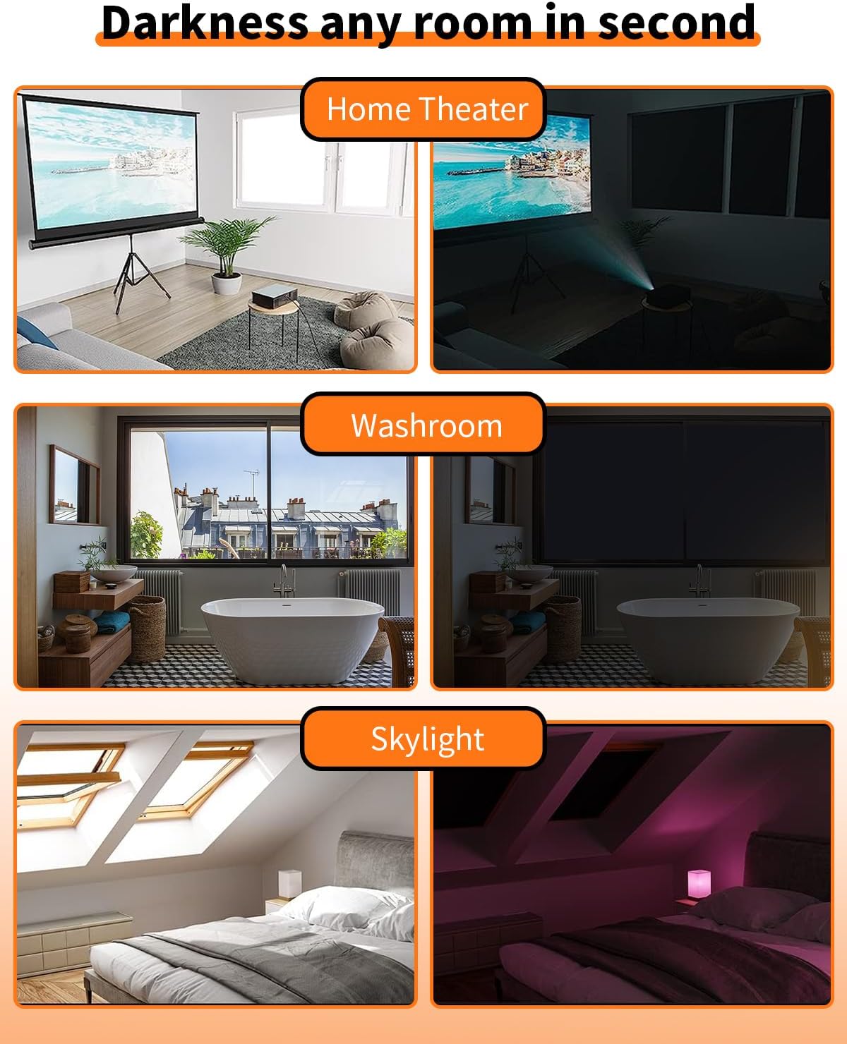 Persianas opacas mejoradas 65 x 59 pulgadas 100 % opacas se puede cortar tú mismo Cortinas opacas blancas portátiles para ventanas, tiras de cinta