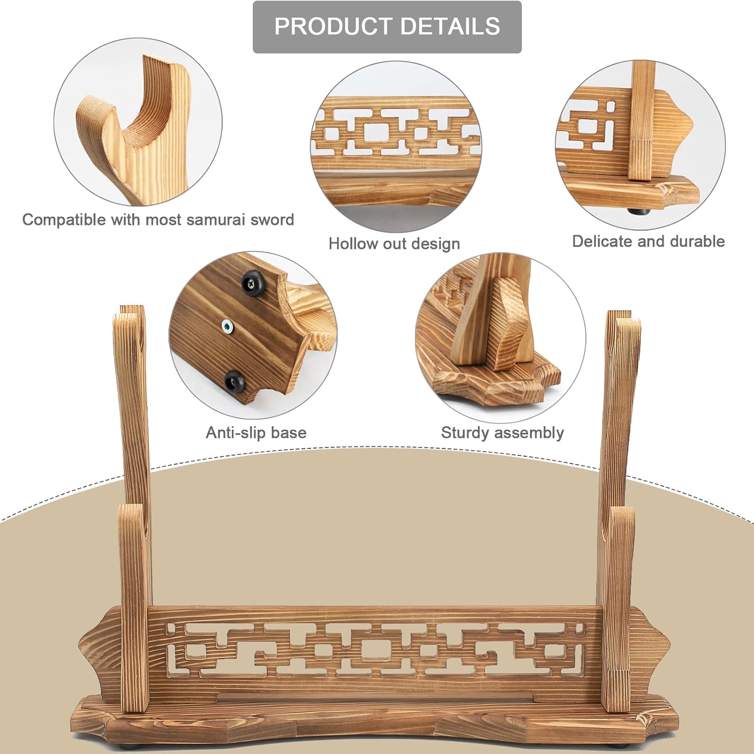 Soporte para espada de 1234 niveles, de madera maciza, para escritorio, espada katana, gladiador samurái, base de montaje para exhibición (2 niveles)