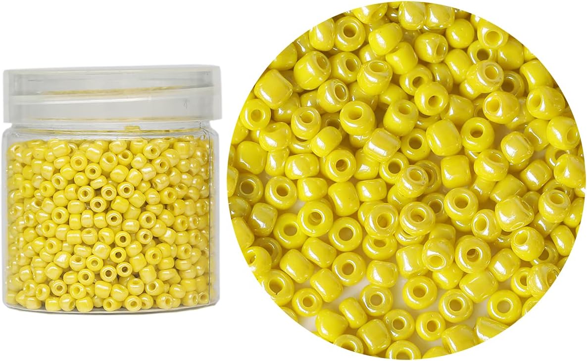 Bala&Fillic Cuentas de semillas de vidrio sueltas de color amarillo claro opaco de 0.157 in, alrededor de 1400 piezas3.88 oz en caja 60, cuentas de