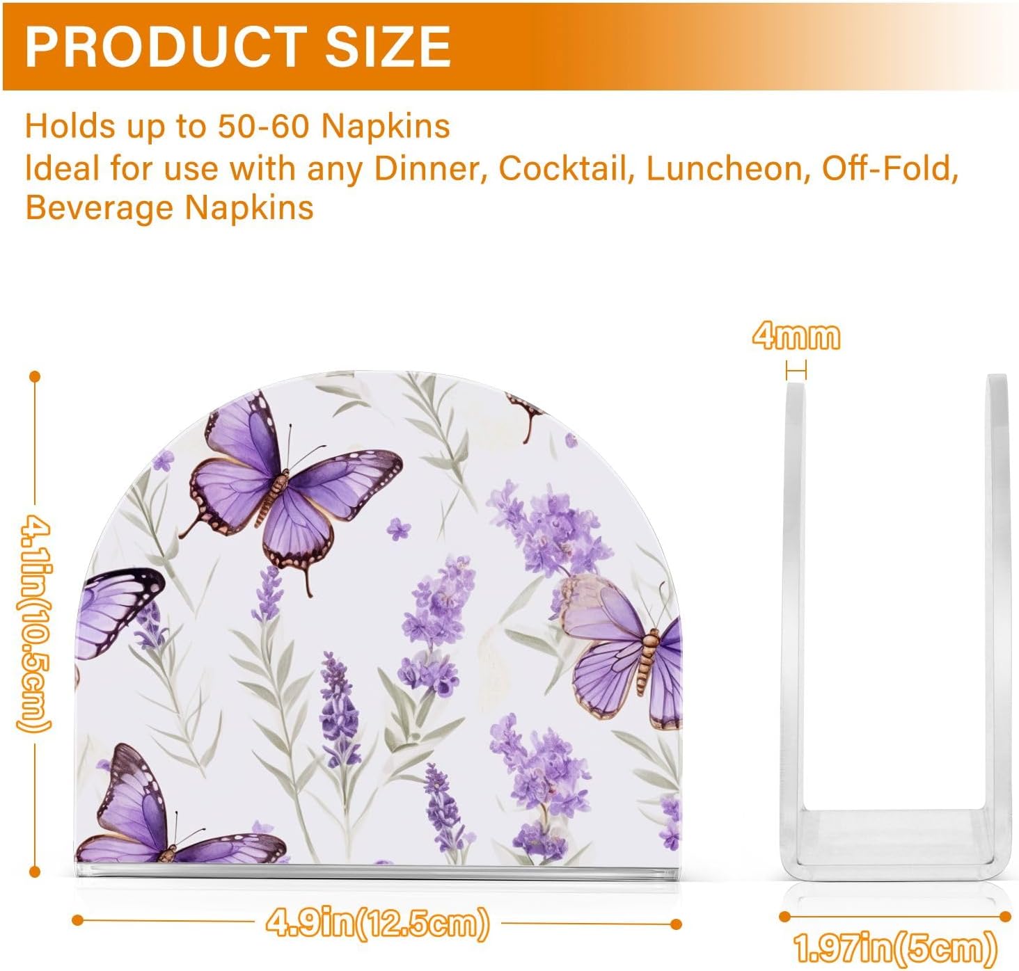 Servilleteros de mesa con mariposas y flores de lavanda para mesa, paquete de 2, soporte decorativo de acrílico para servilletas de cóctel, soporte
