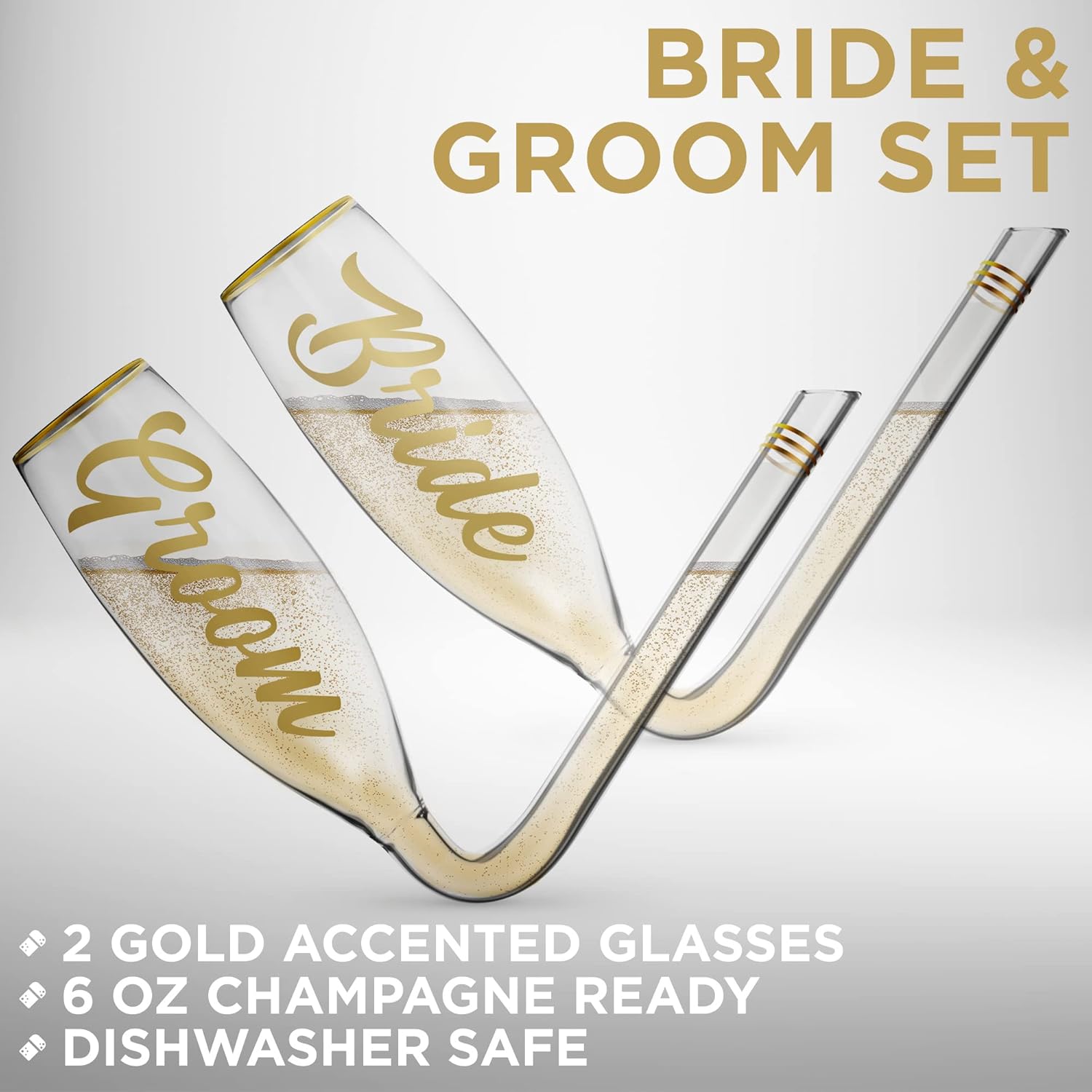 Chambong Copas de champán para novios (6 onzas)  Copas de brindis de boda para señor y señora, copas de champán para celebraciones de boda, copas de