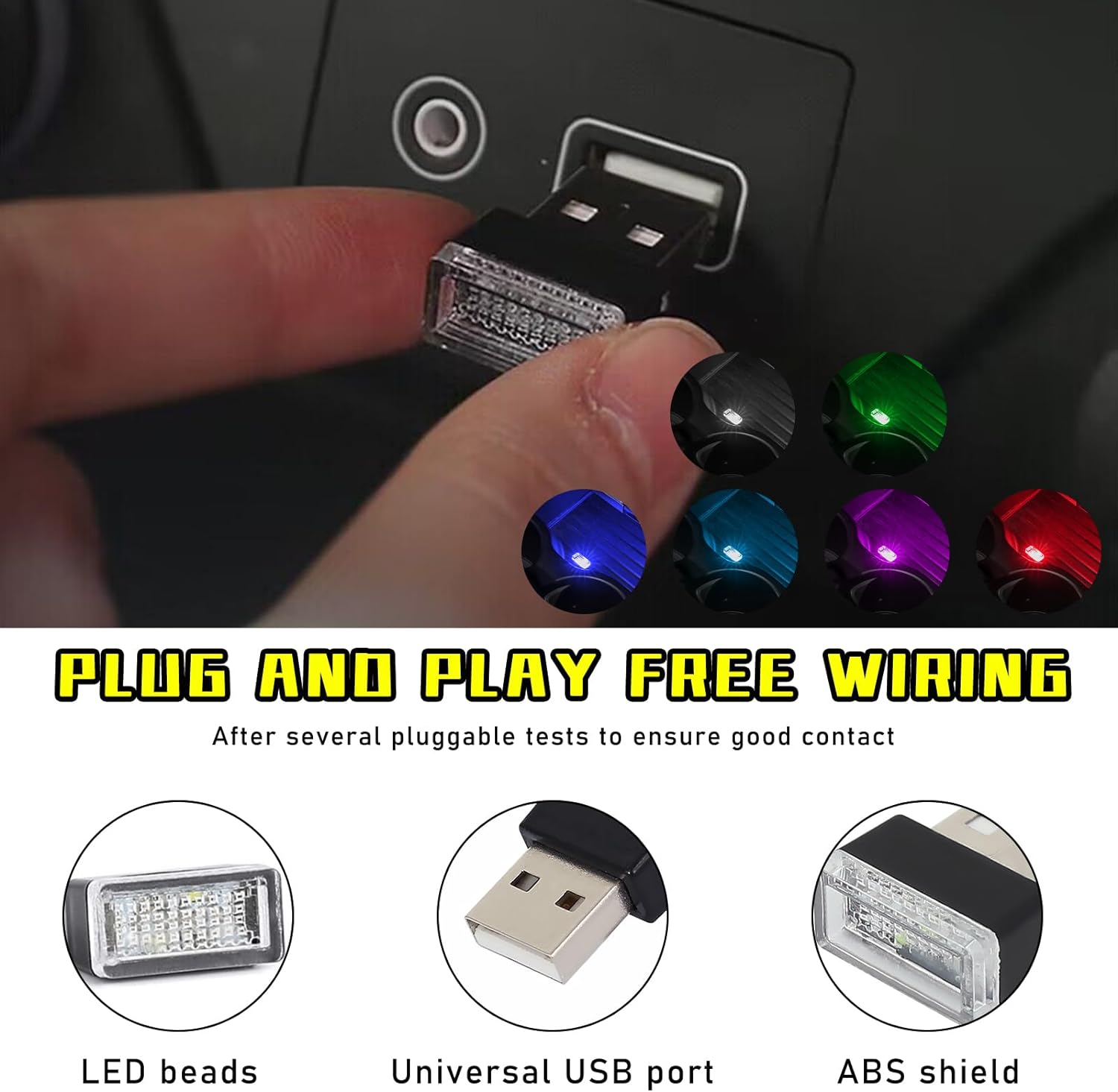 6 lámparas LED USB para el interior del automóvil, luz nocturna decorativa USB enchufable, kit de iluminación ambiental portátil, accesorios