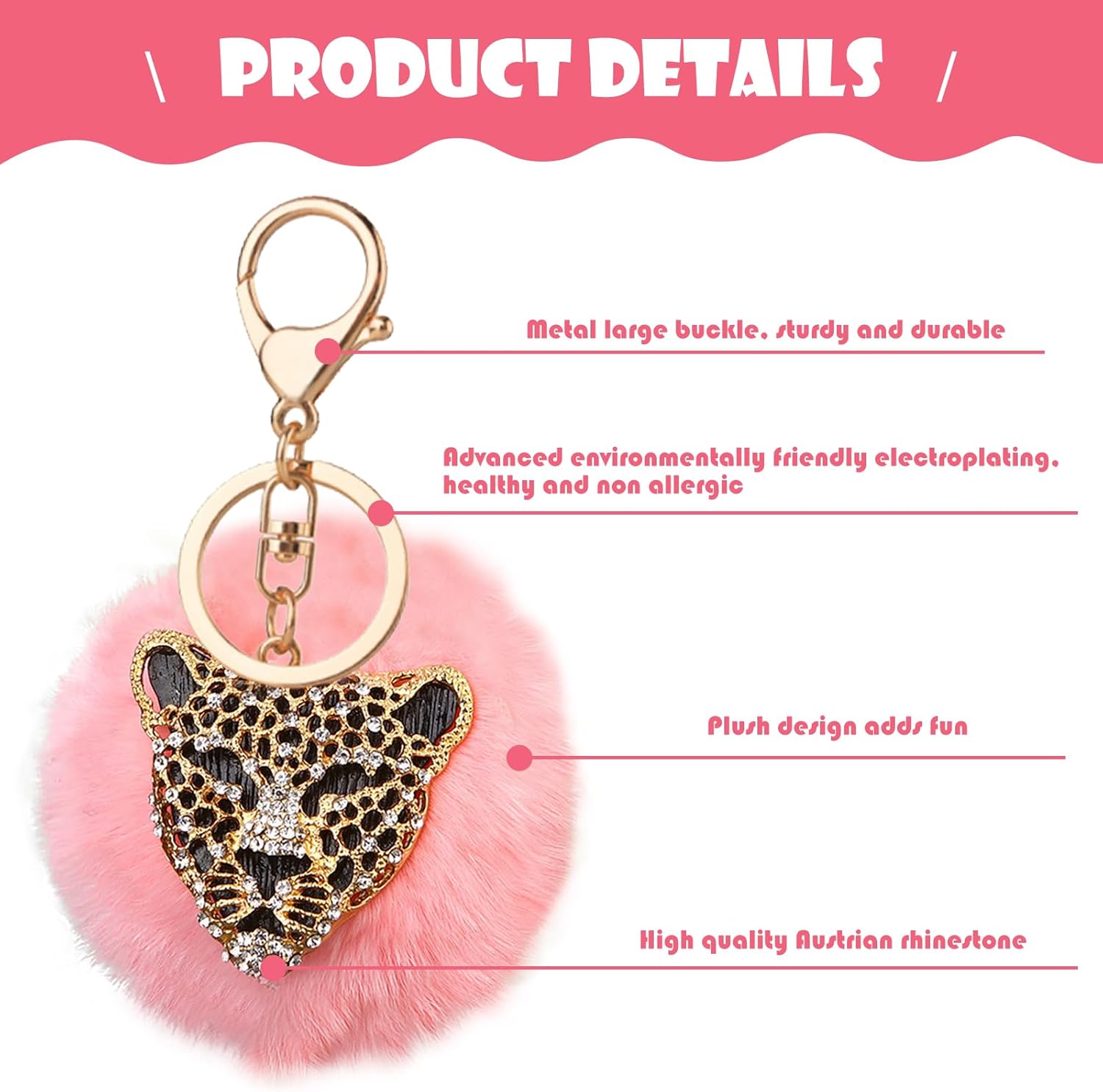 1 colgante decorativo para llave de automóvil, llave de control remoto con diamantes de imitación, cabeza de leopardo, para la mayoría de los