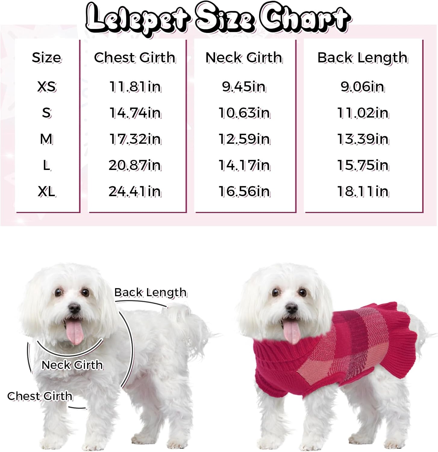 Lelepet Vestido suéter para perro, suéter para perros pequeños para niñas, suéteres de cuello alto para perros pequeños, suéter de Navidad para