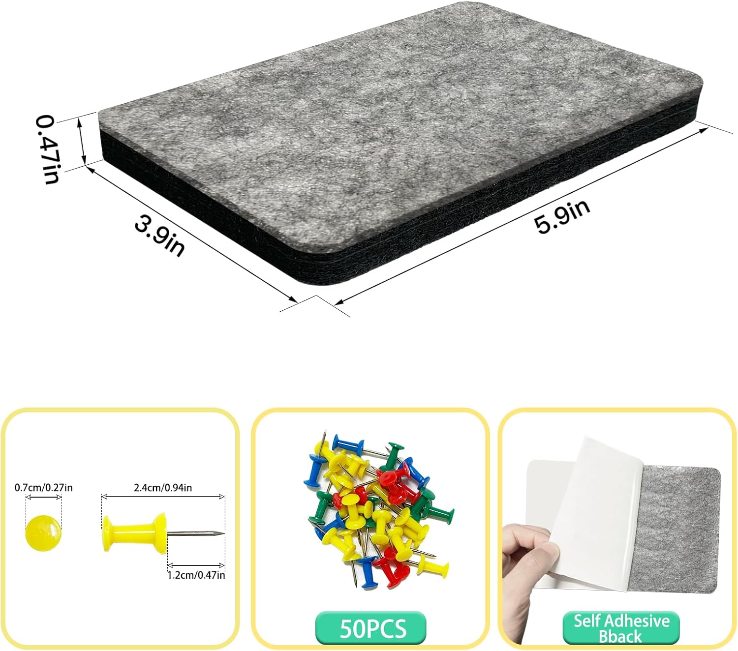 Tablones de anuncios para paredes, tableros de corcho con 50 alfileres, 6 x 3.9 x 0.5 pulgadas con 6 unidades para dormitoriosoficinashogarescuela,