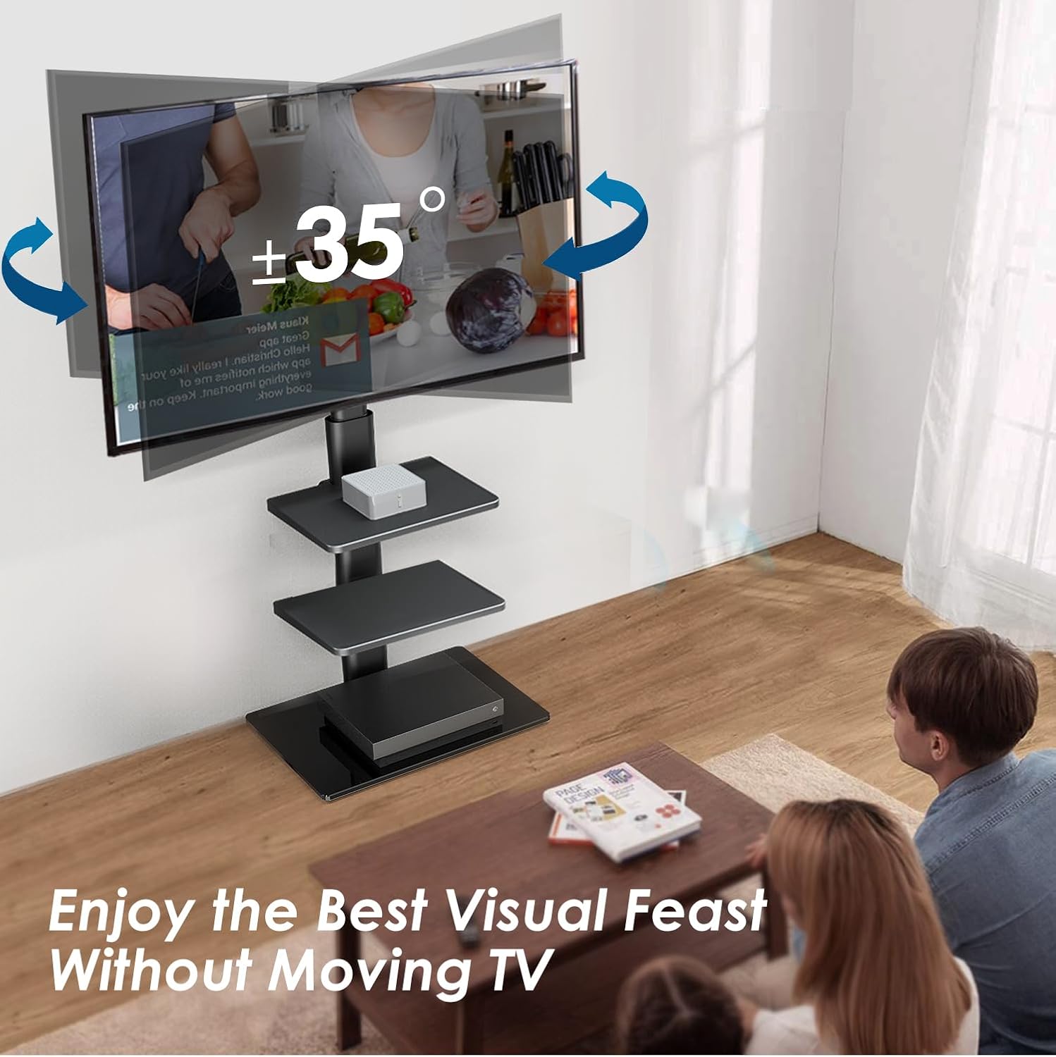 FITUEYES Soporte de suelo de TV de esquina para televisores de 32, 40, 47, 50, 55 y 60 pulgadas, soporte de TV giratorio con soporte, apto para