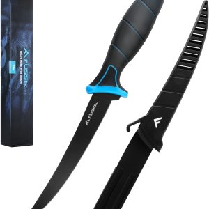 FLISSA Cuchillo de filete y cuchillo de cebo, cuchillo de filete de pescado de 7 pulgadas con funda protectora y cuchilla afilada de acero FLISSA Cuchillo de filete y cuchillo de cebo, cuchillo de filete de pescado de 7 pulgadas con funda protectora y cuchilla afilada de acero