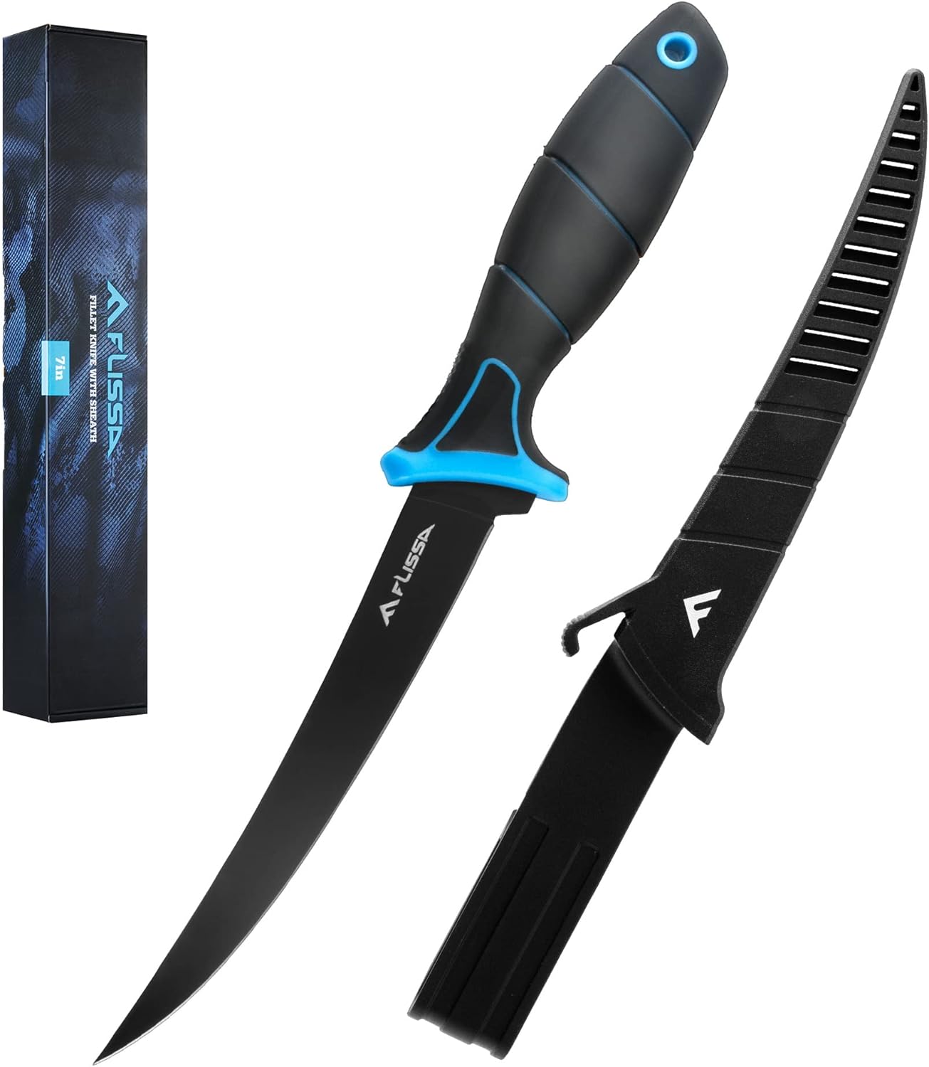 FLISSA Cuchillo de filete y cuchillo de cebo, cuchillo de filete de pescado de 7 pulgadas con funda protectora y cuchilla afilada de acero