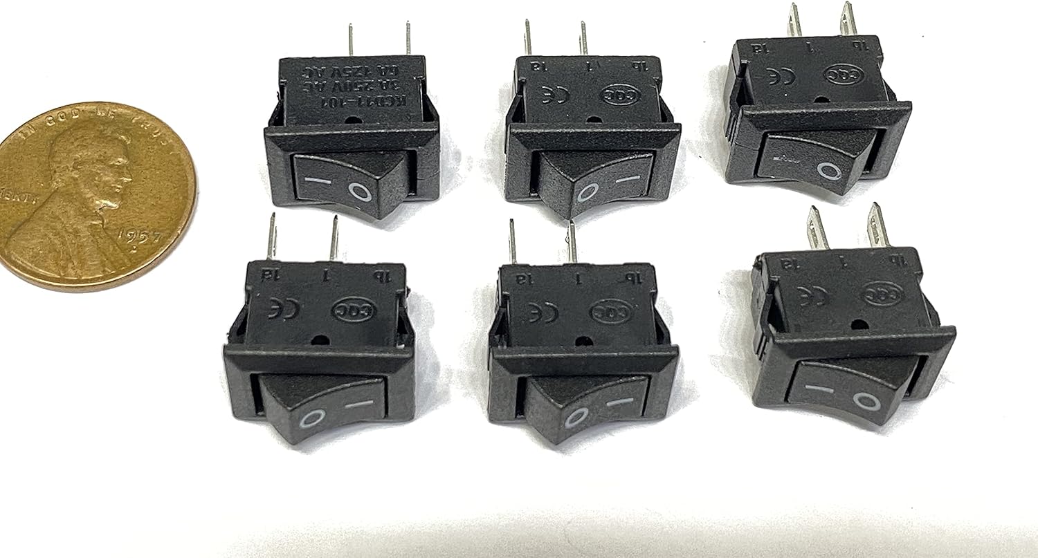 Interruptor basculante negro 6 piezas 0.591 in x 0.394 in 6a 2pin mini encendido apagado SPST KDC1 12V B22