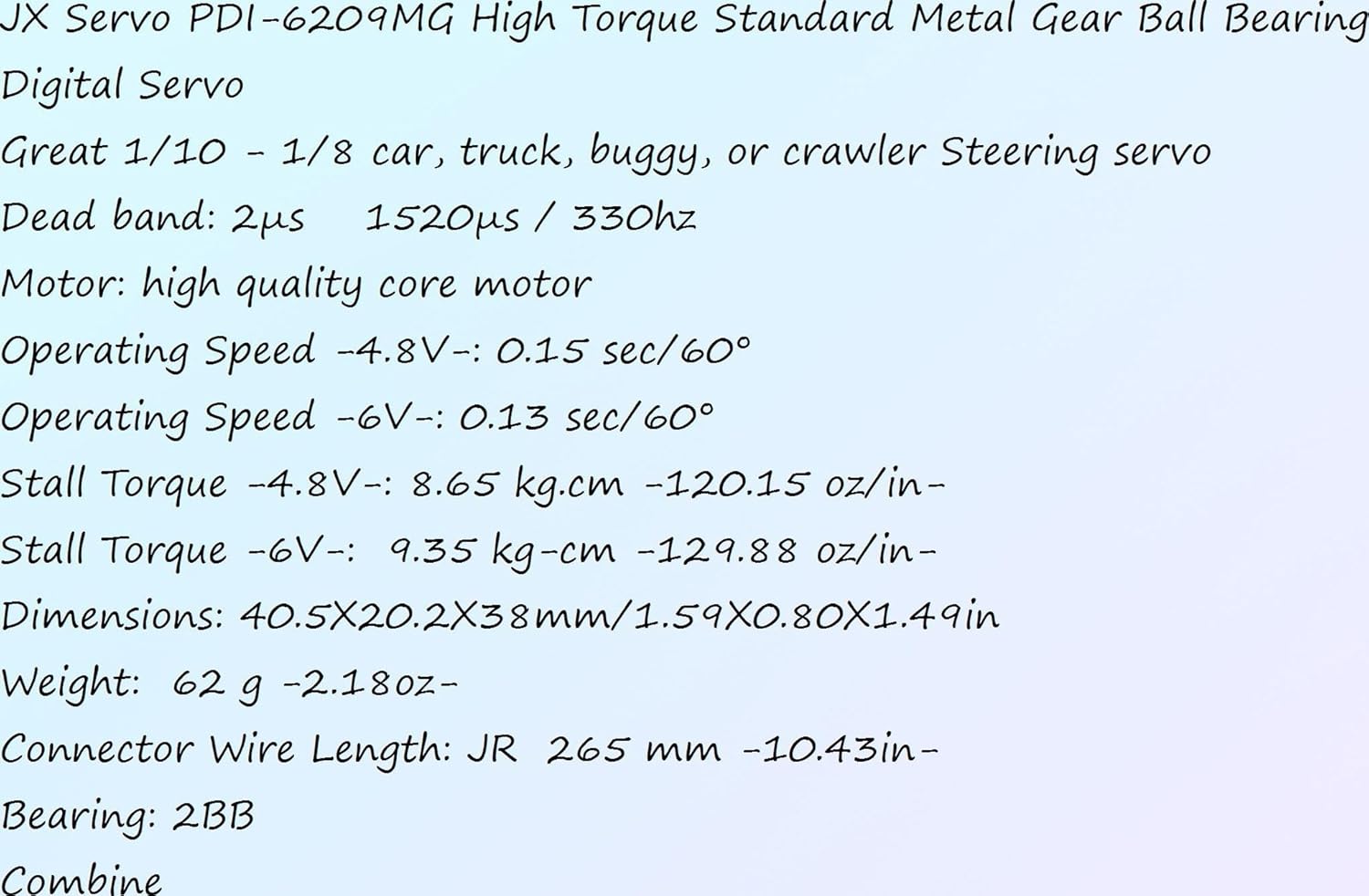 Hobby Collect kit Servo PDI-6209MG High Torque Standard Metal Gear Ball Bearing Digital Servo