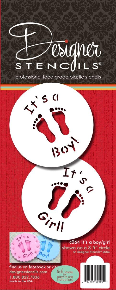 Designer Stencils C064 – Plantilla de galletas It’s a BoyGirl – 3.5 pulgadas, Beigesemitransparente