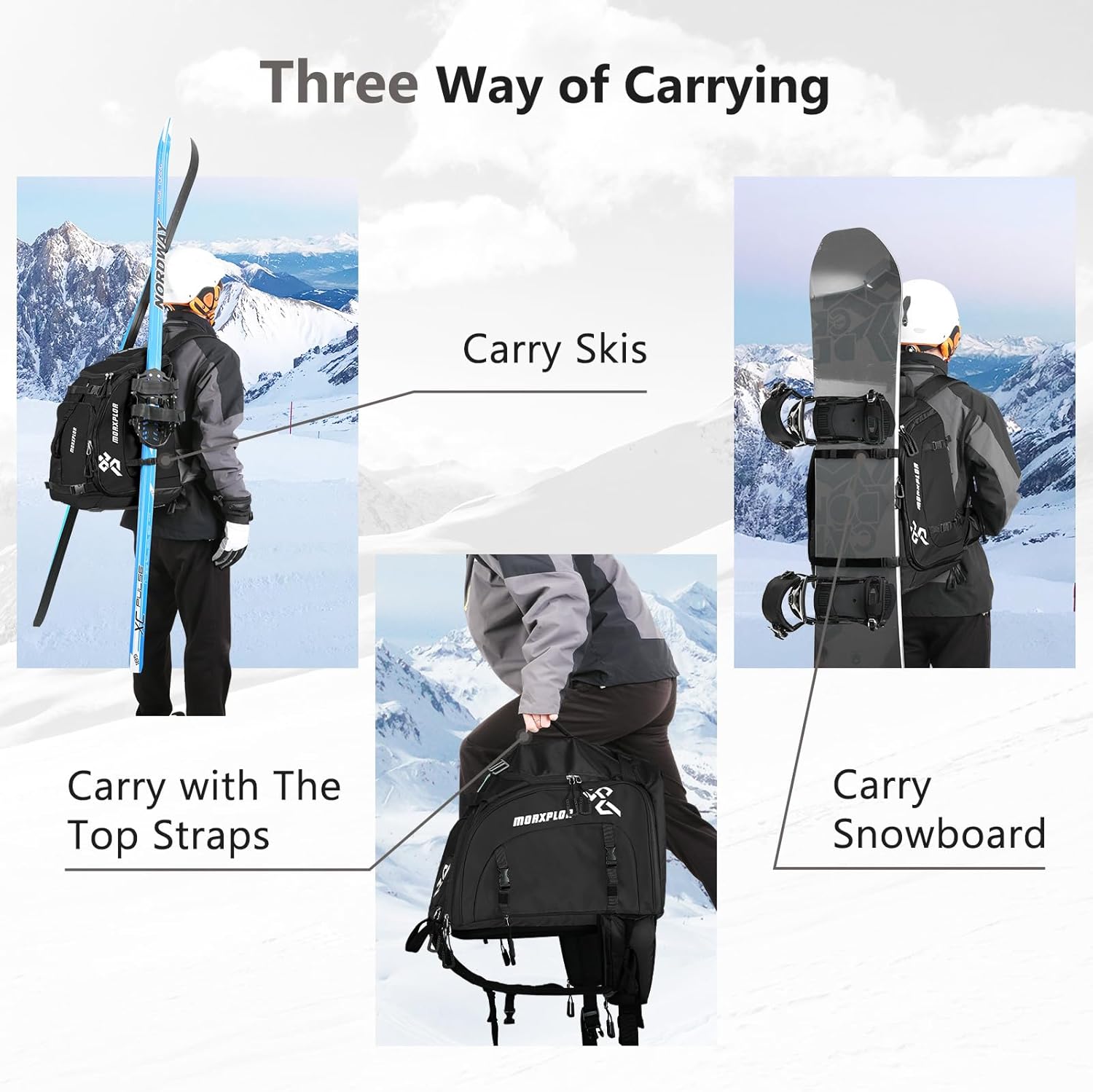MORXPLOR Mochila para botas de esquí, bolsa acolchada de 60 litros y bolsa para botas de snowboard, bolsa de viaje de esquí impermeable de gran