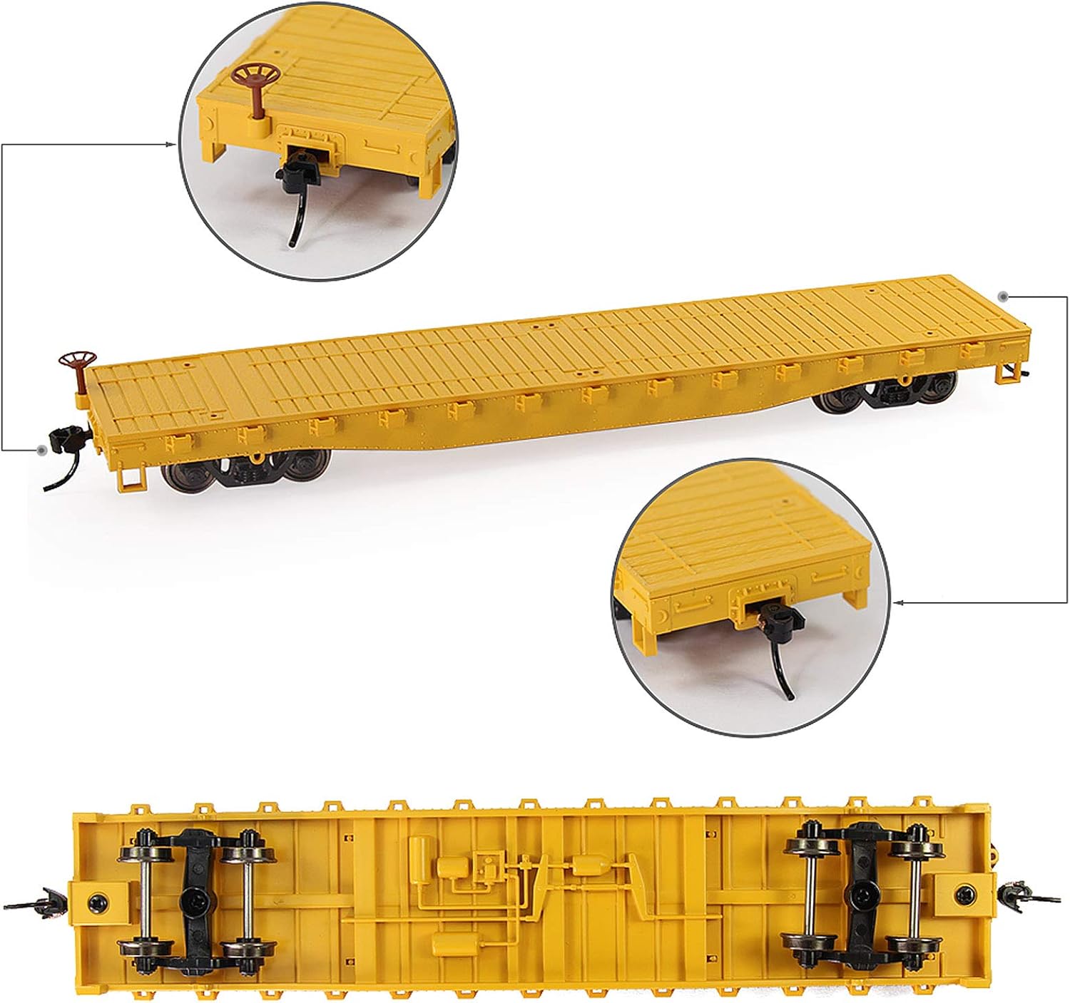 C8741 2pcs HO Scale 187 52′ Transportador plano de coche plano 52 pies Modelo Tren Contenedor de transporte de carga Coche (amarillo)