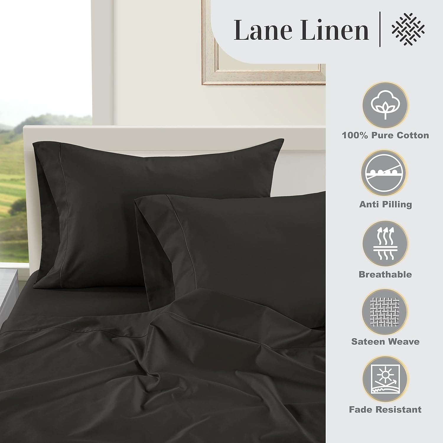 LANE LINEN Sábanas 100% de algodón egipcio, juego de sábanas de 1000 hilos tamaño matrimonial de 4 piezas, sábanas de algodón de fibra larga, tejido