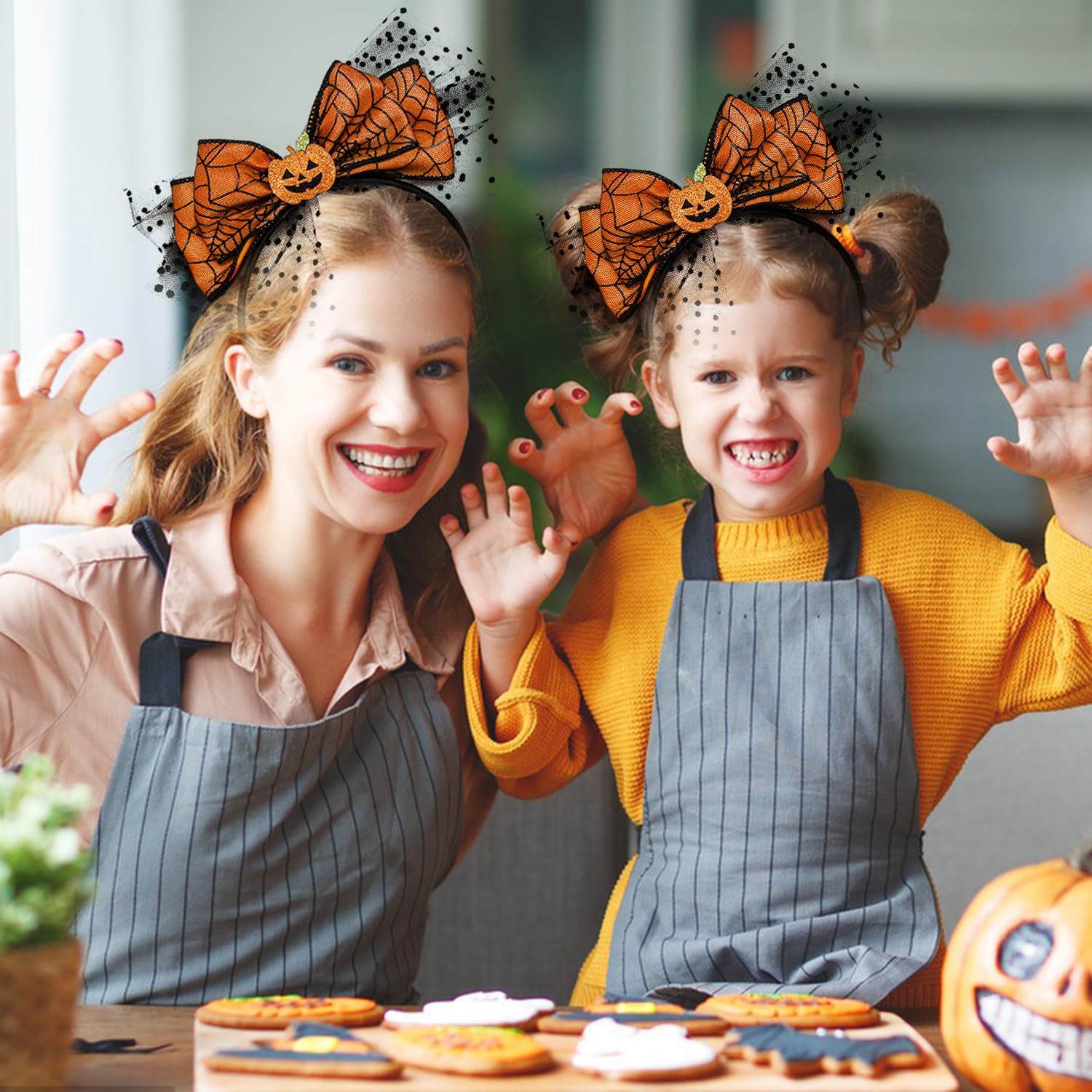 Diadema de lazo de Halloween con purpurina de calabaza, aro de telaraña para el cabello, accesorios para el cabello para mujeres y niñas, accesorios