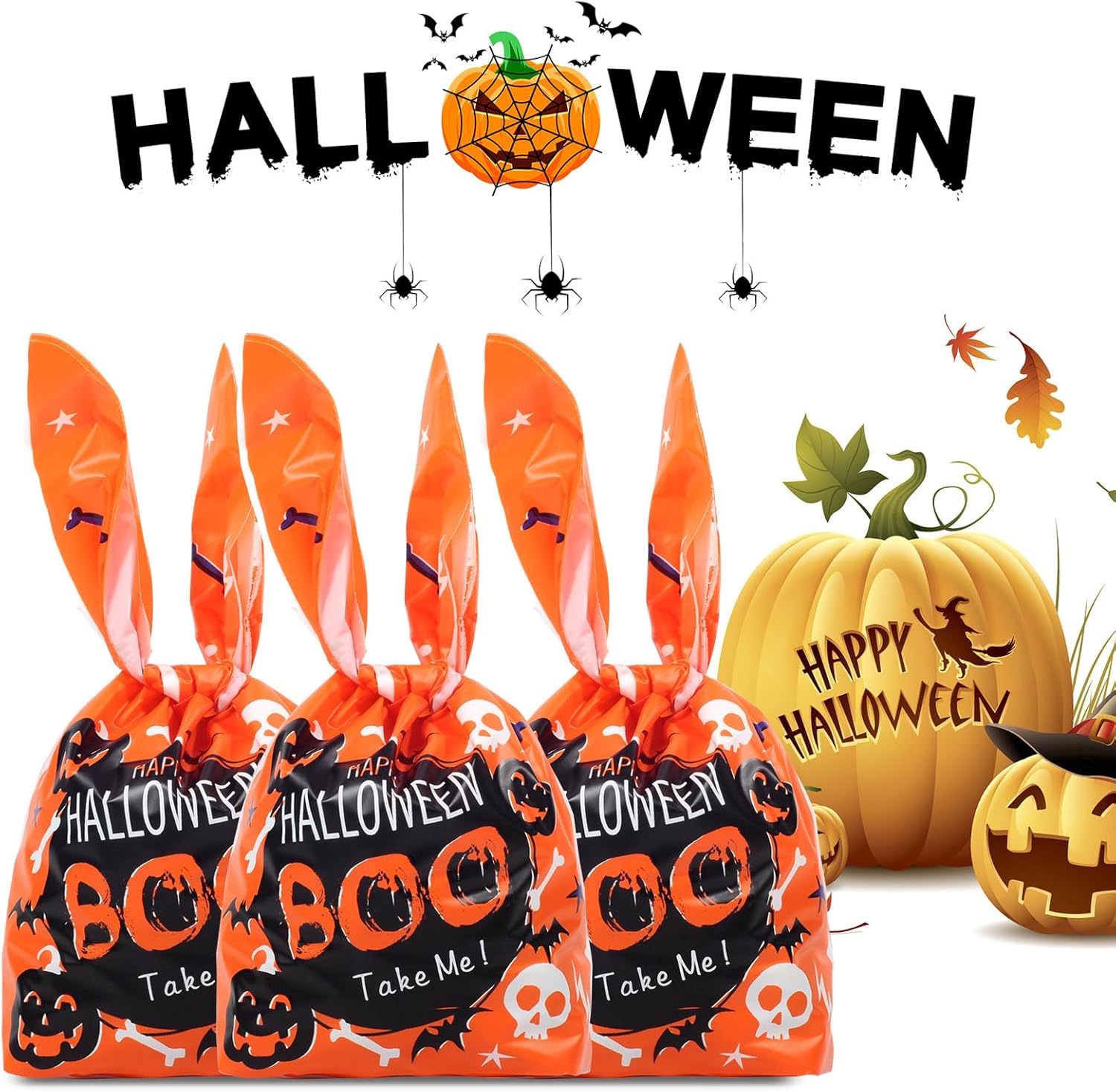 idolpack Bolsas de dulces de Halloween, bolsas de dulce o truco, bolsas de regalo, bonitas bolsas de plástico para regalo de galletas, dulces,
