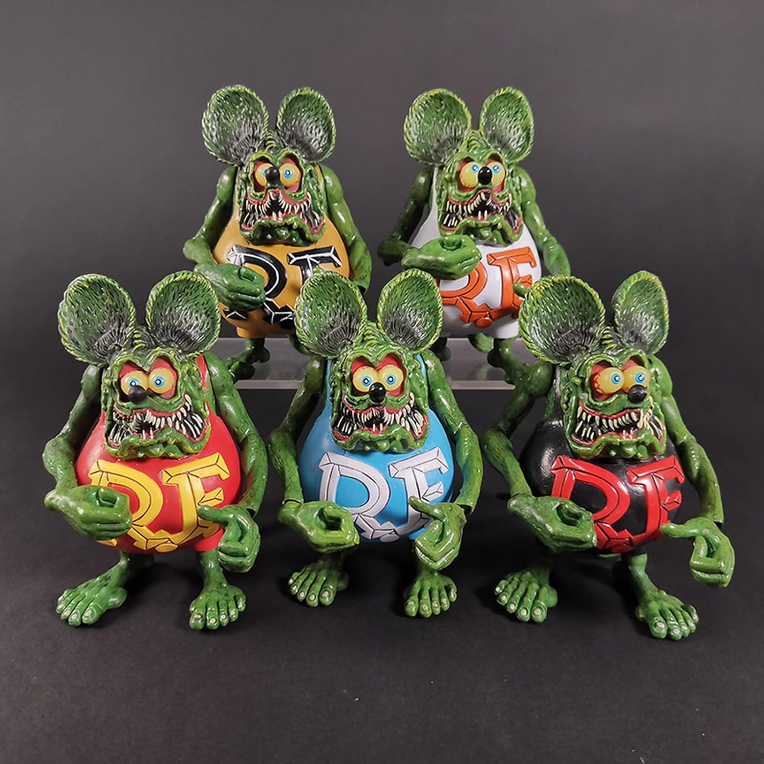 Figura de acción de Rat Fink de 4.7 in en 5 colores, estatua de rata loca, articulaciones móviles que se pueden peinar a voluntad, adecuada para
