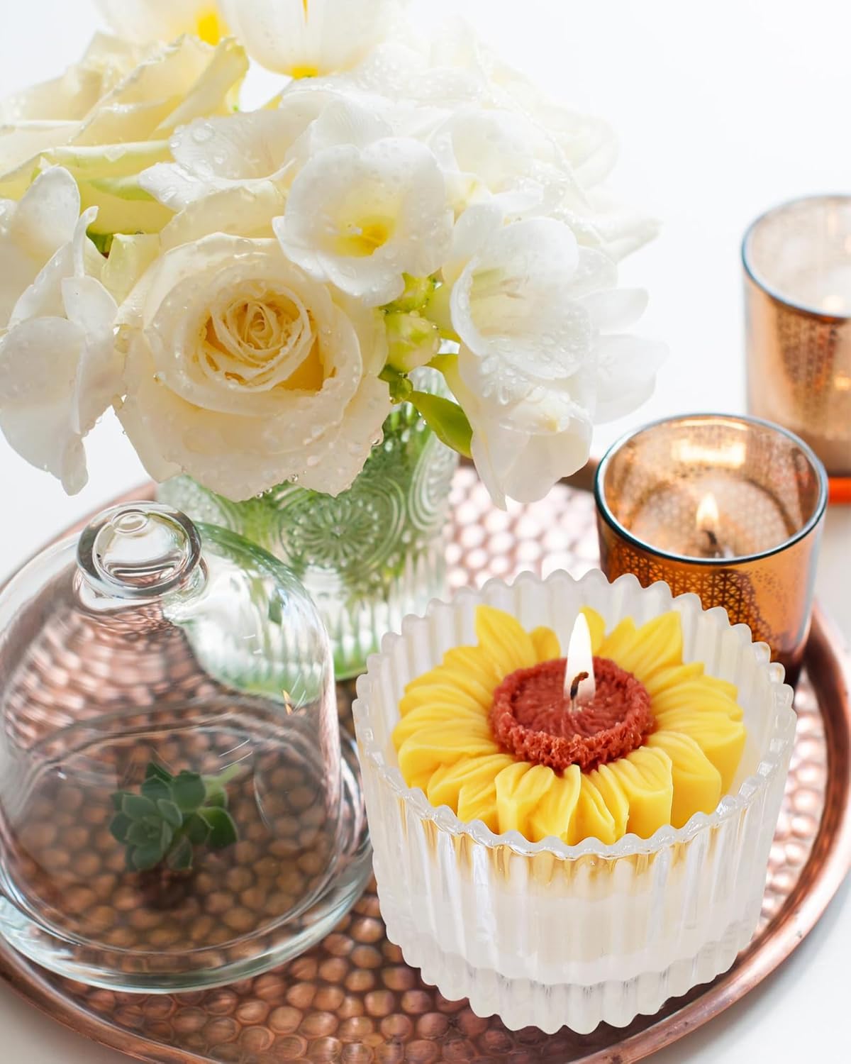 Vela de girasol amarilla en tarro de cristal, velas perfumadas lilas para decoración del hogar, regalo de Navidad de Acción de Gracias