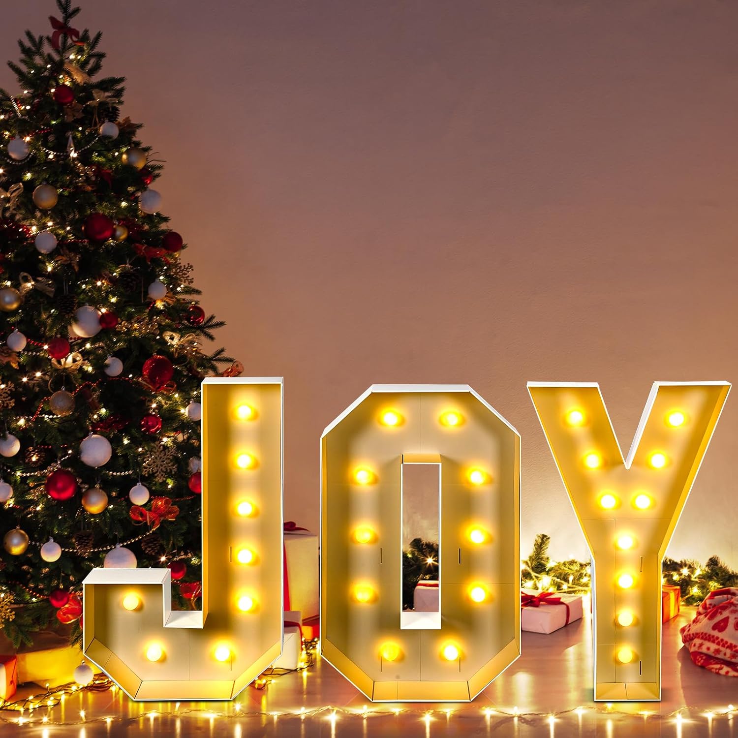 Letrero de Navidad iluminado con luces LED gigantes, letras de alegría iluminadas, letrero grande de Navidad para patio, decoración de marquesina a