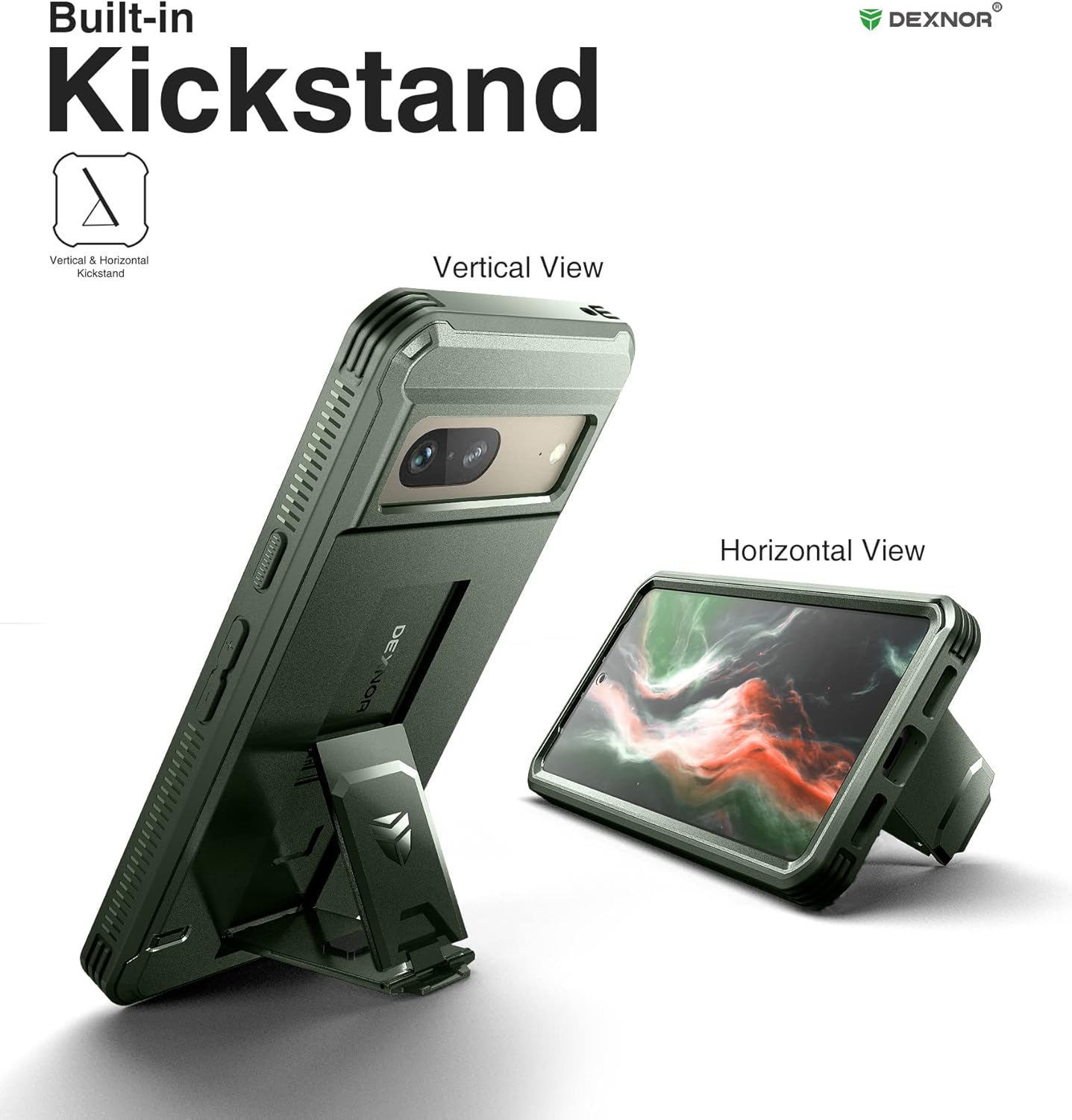 Dexnor Funda de cuerpo completo para Google Pixel 7, protector de pantalla y soporte integrados resistente protección de grado militar a prueba de