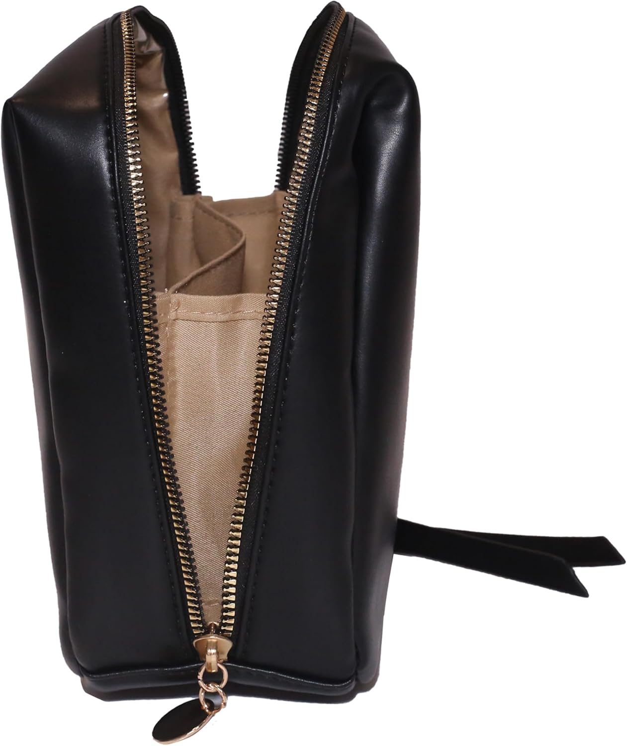 Elegante bolsa de cosméticos acolchada portátil para mujer con compartimentos, bolsa de maquillaje de viaje de gran capacidad para bolso, Negro –