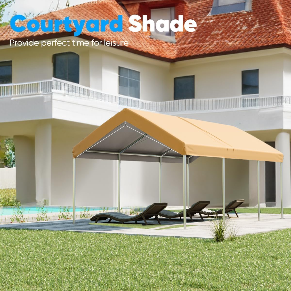 Quictent Toldo galvanizado para cochera, 10 x 20 pies, refugio de barco al aire libre con cables de acero reforzados, color beige