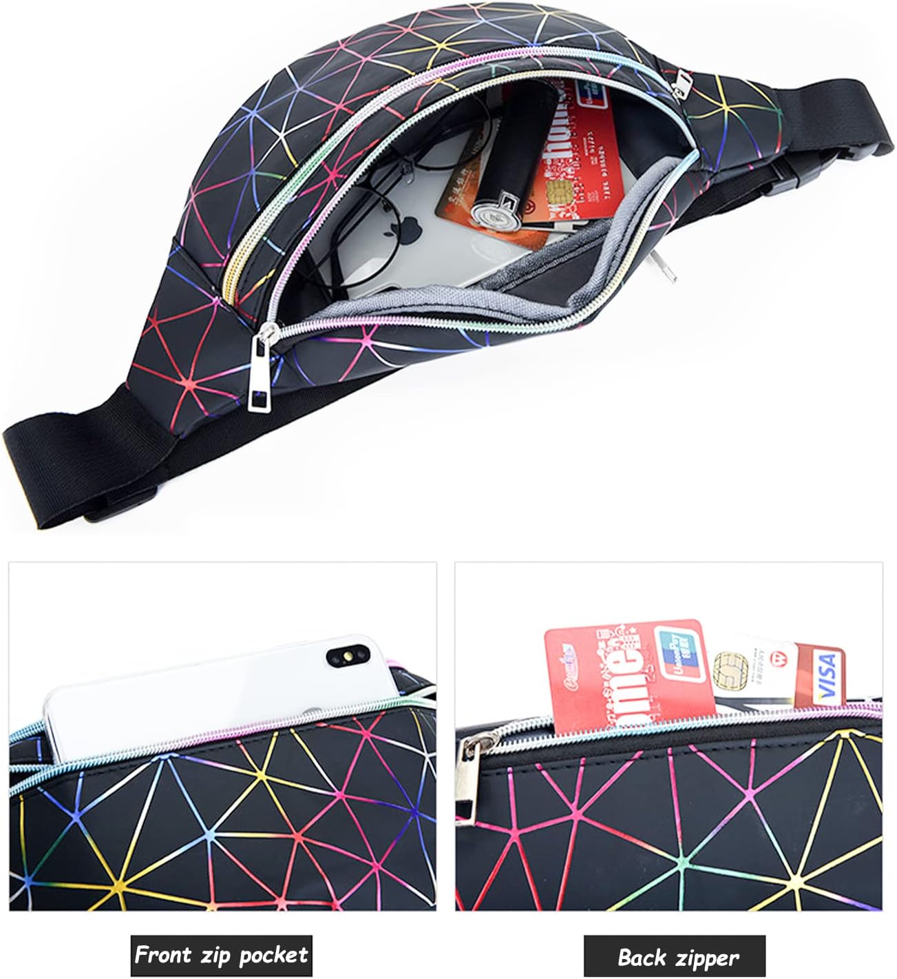 Riñonera de piel sintética, impermeable, ligera, para mujer, Negro -, Riñonera