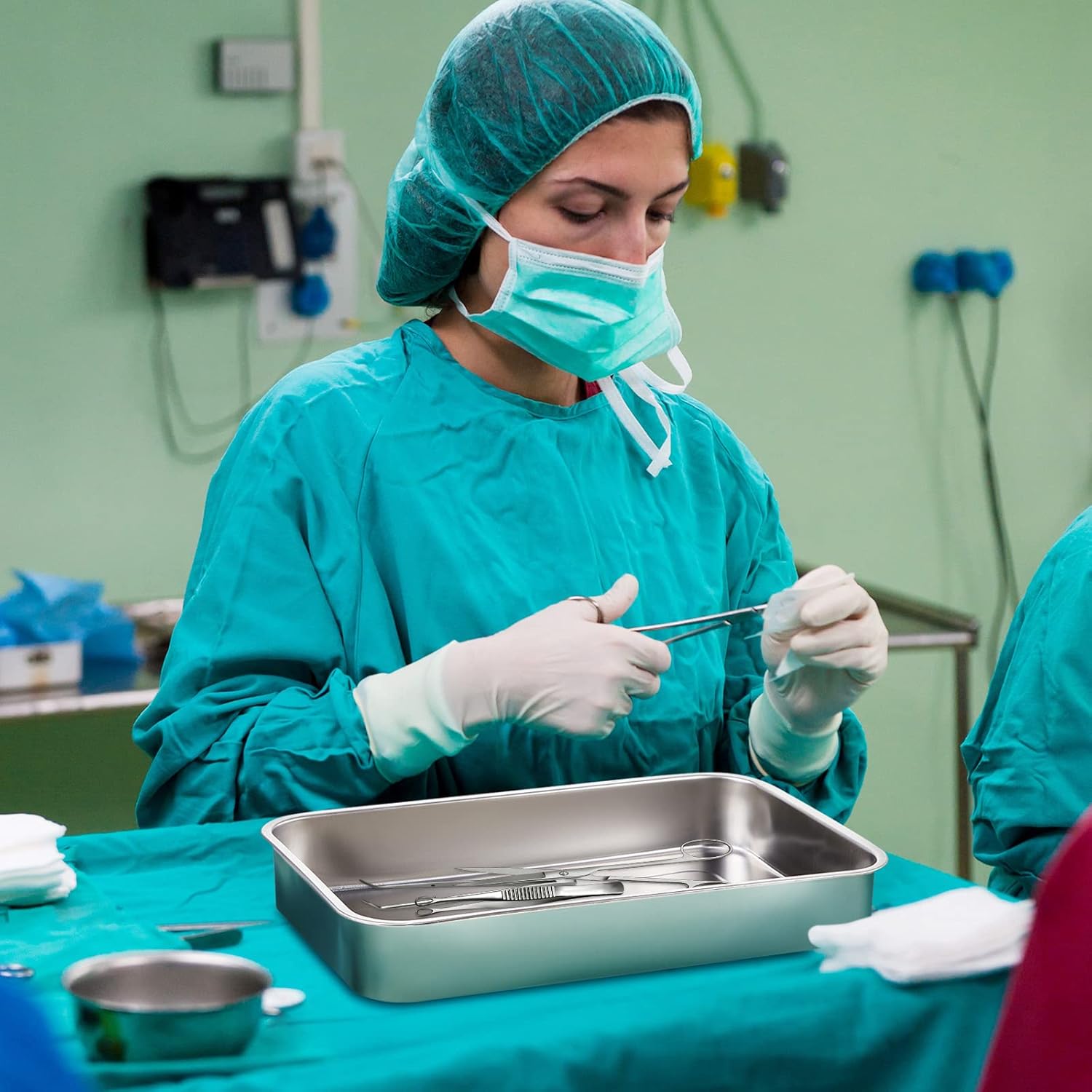 Fabbay 2 bandejas quirúrgicas médicas 201 de acero inoxidable para instrumentos dentales, bandeja organizadora, caja de metal esterilizado con tapa