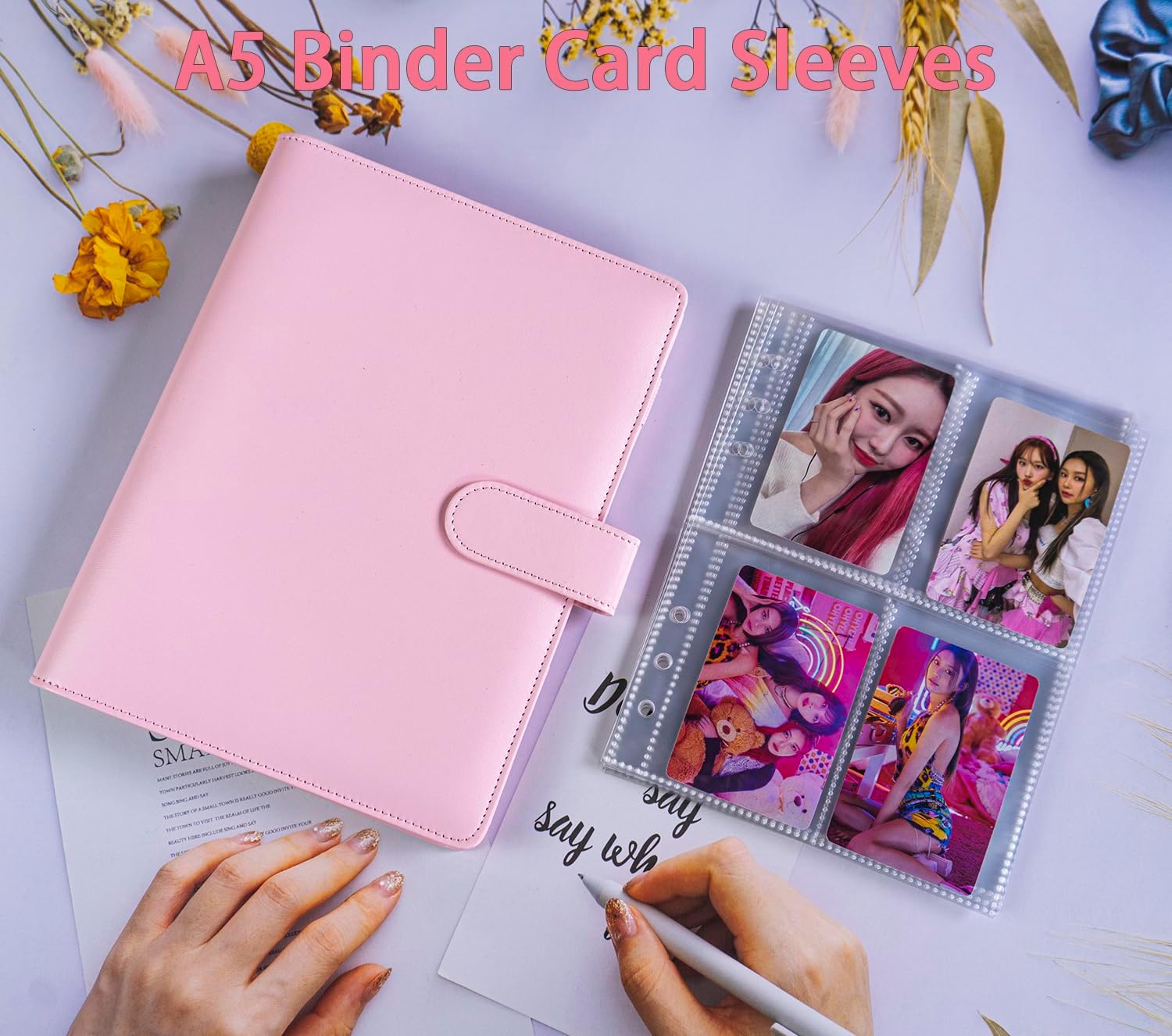 Carpeta de tarjetas A5 con 30 páginas para tarjetas de 4 bolsillos, álbum de 6 anillos con 240 ranuras para tarjetas, cubierta de piel sintética con
