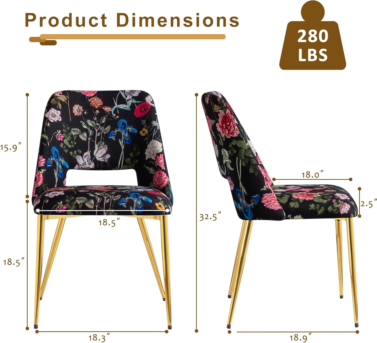 Comfy to go Juego de 2 sillas de comedor, sillas de cocina tapizadas de tela con patas doradas, sillas decorativas de comedor modernas de mediados