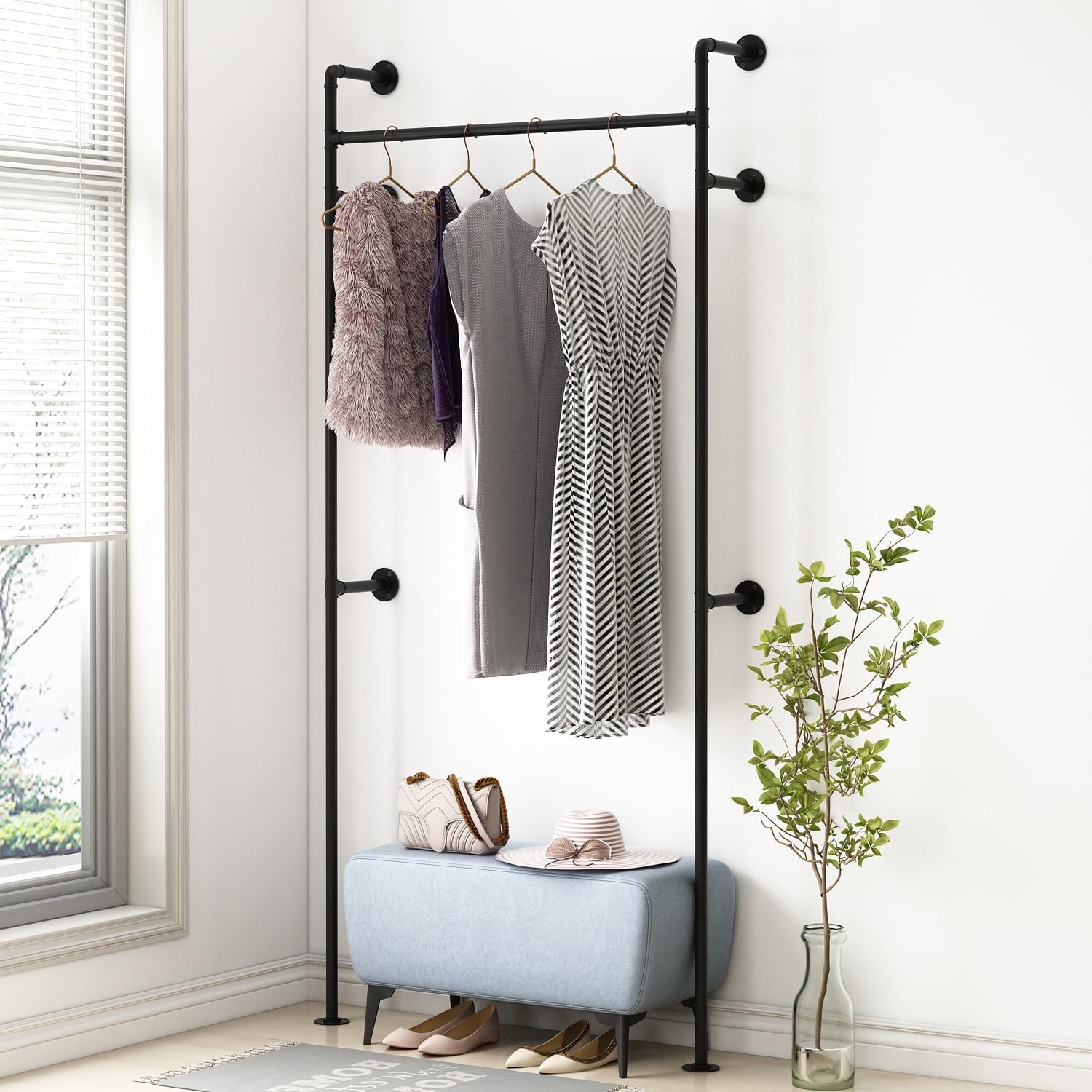 ORSENIGO Perchero industrial para ropa de tubería, resistente para colgar ropa, estante de ropa montado en la pared para boutique en el hogar