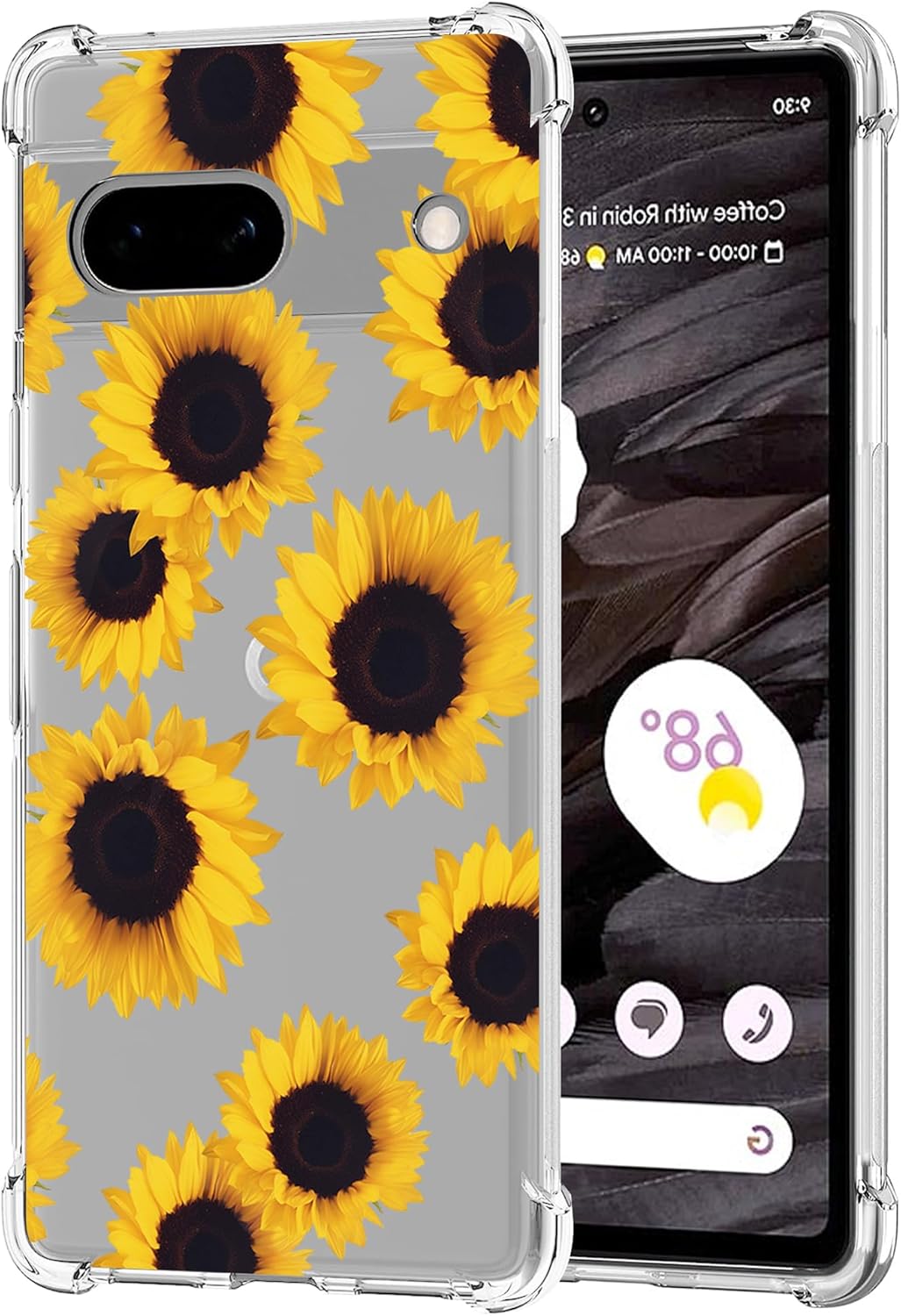 Sidande Funda para Pixel 7A, Google 7A GWKK3 para niñas y mujeres, transparente, floral, suave, flexible, TPU delgada, funda protectora para Google