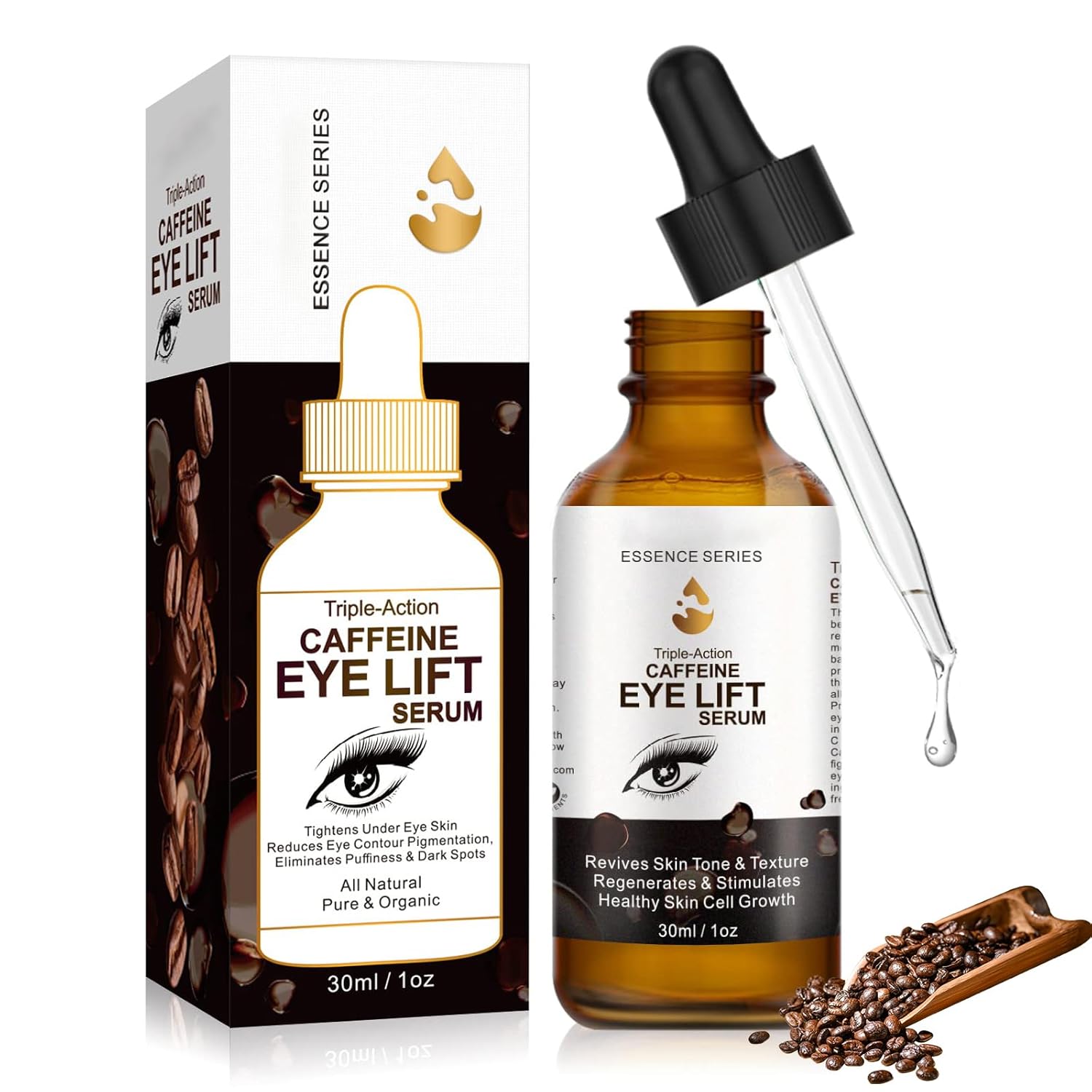 Suero de ojos con cafeína, antienvejecimiento para ojos y cara, suero de cafeína para levantar los ojos, reduce la hinchazón, las ojeras, las bolsas