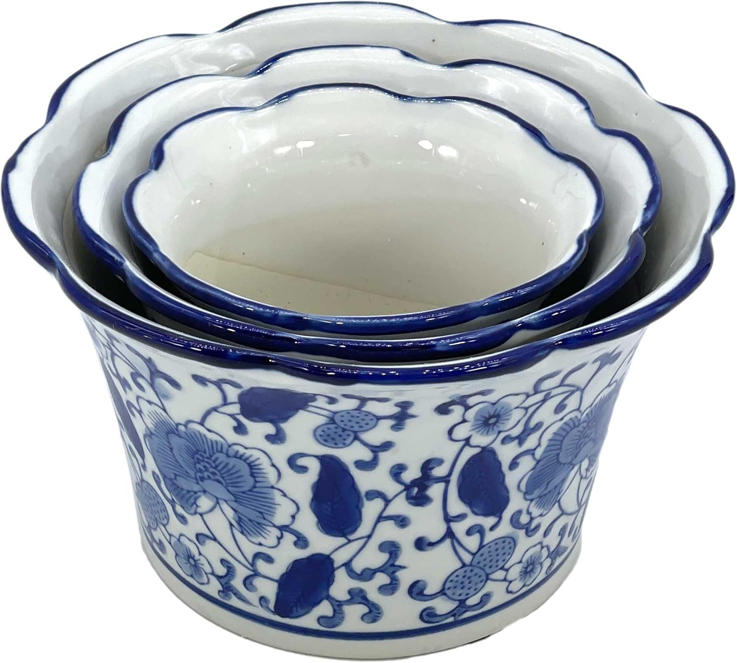 Galt International Maceta decorativa de cerámica de porcelana floral azul y blanca de 8 pulgadas, 6 pulgadas4.5 pulgadas, diseño chino asiático,