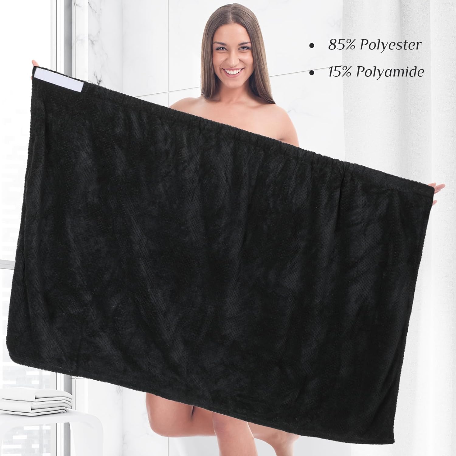 Tigeen 6 toallas de baño para mujer, bata de spa con cierre ajustable, parte superior elástica, vestido ligero (Negro, M)