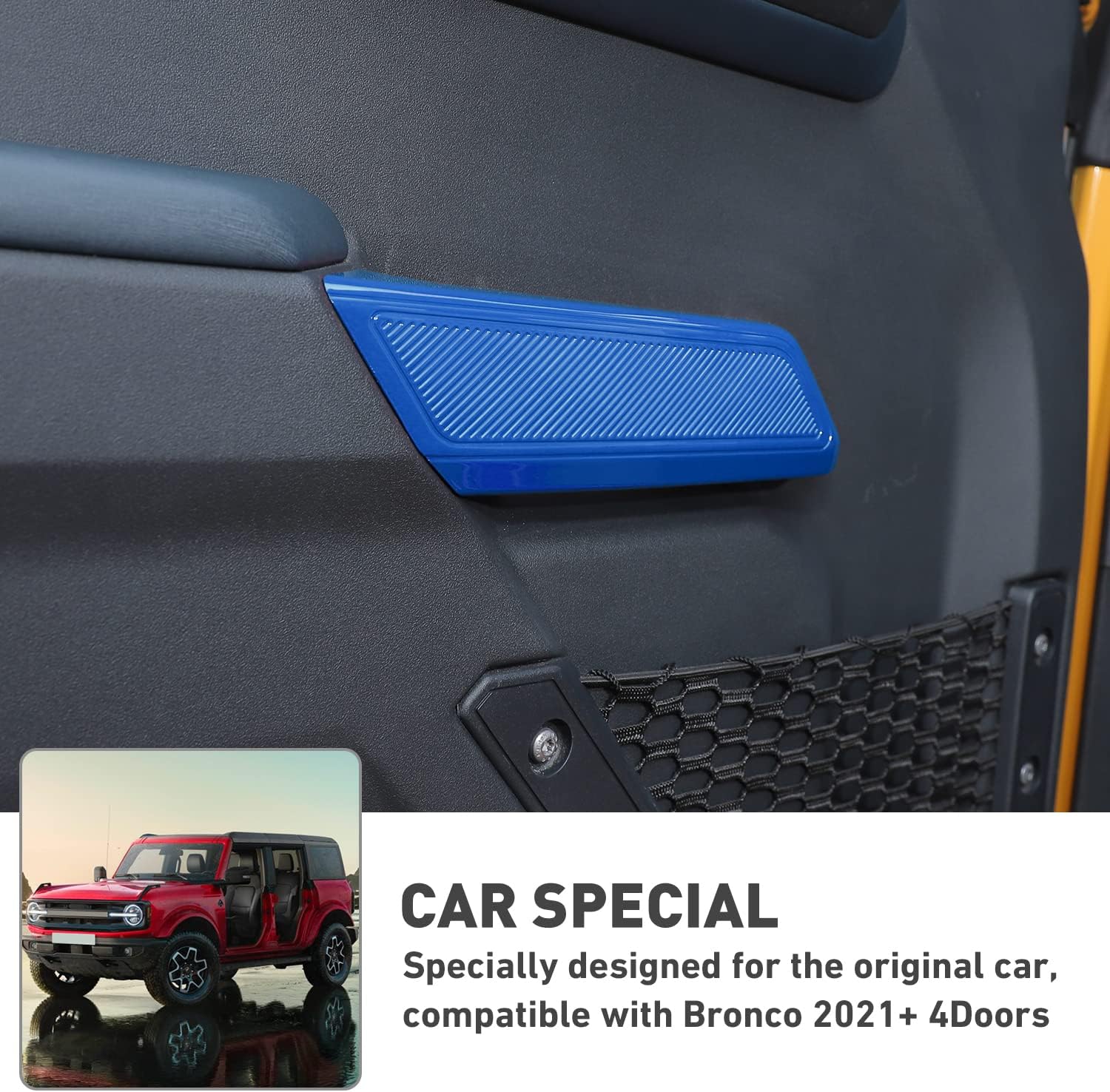HTHE Funda para manija de puerta de automóvil para Ford Bronco, cubierta interior compatible con Ford Bronco 2021 + 4 puertas (ABS, azul)