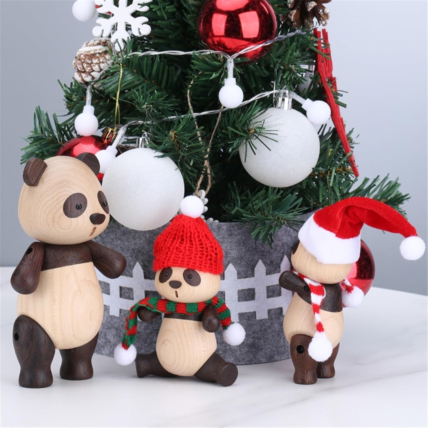 suruim Adorable estatua de panda de madera maciza creativa linda muñeca de panda de madera maciza, adornos encantadores y modernos para joyas,