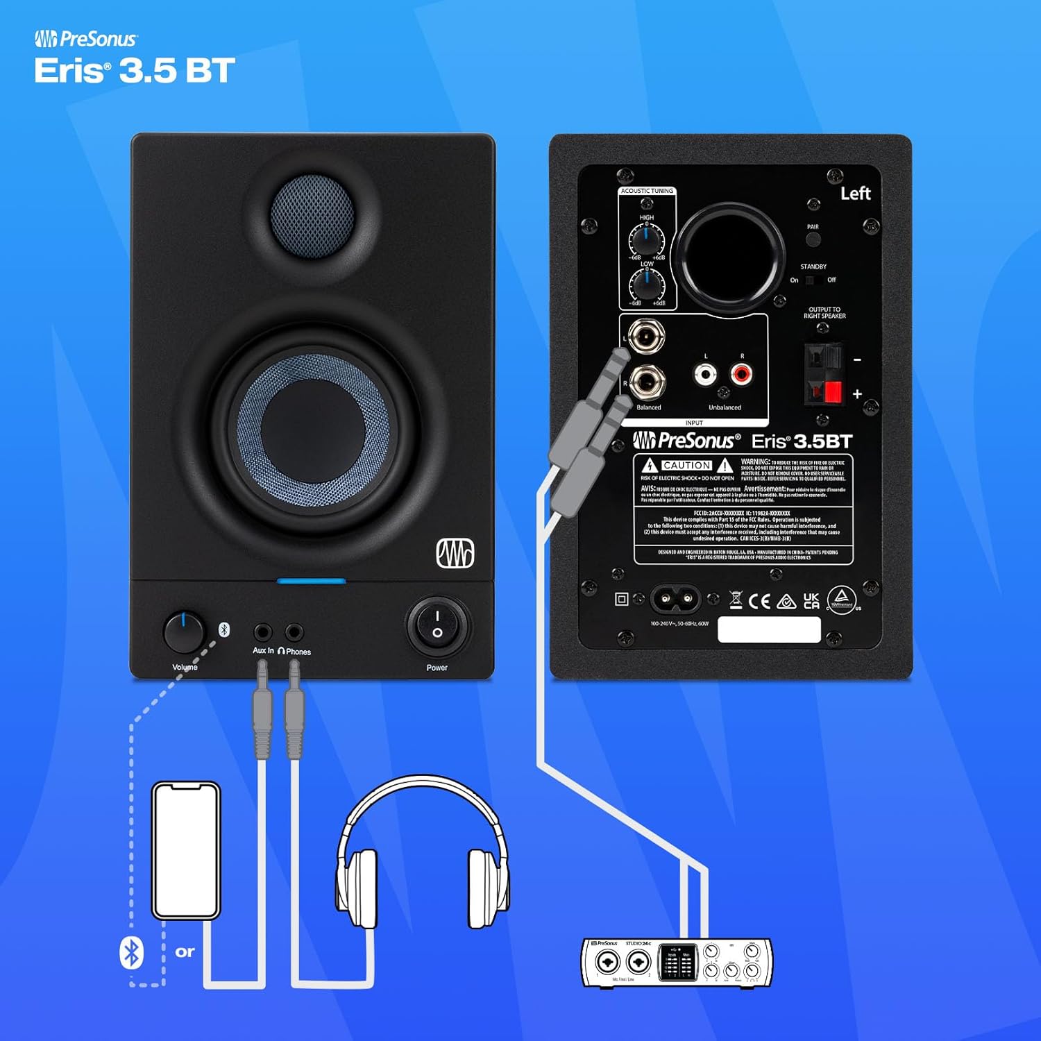 PreSonus Eris 3.5BT (2da generación) – Monitores de estudio de campo cercano de 3.5″ con Bluetooth